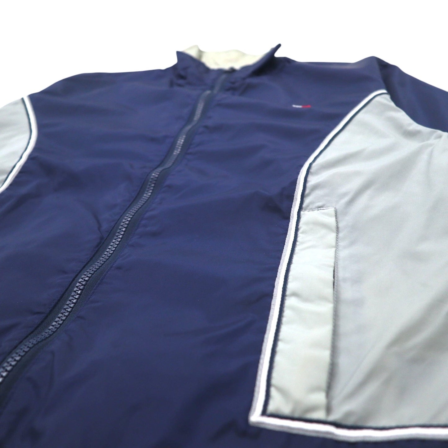 TOMMY HILFIGER 90年代 スタンドカラー ナイロンジャケット M ネイビー グレー リフレクター ライン