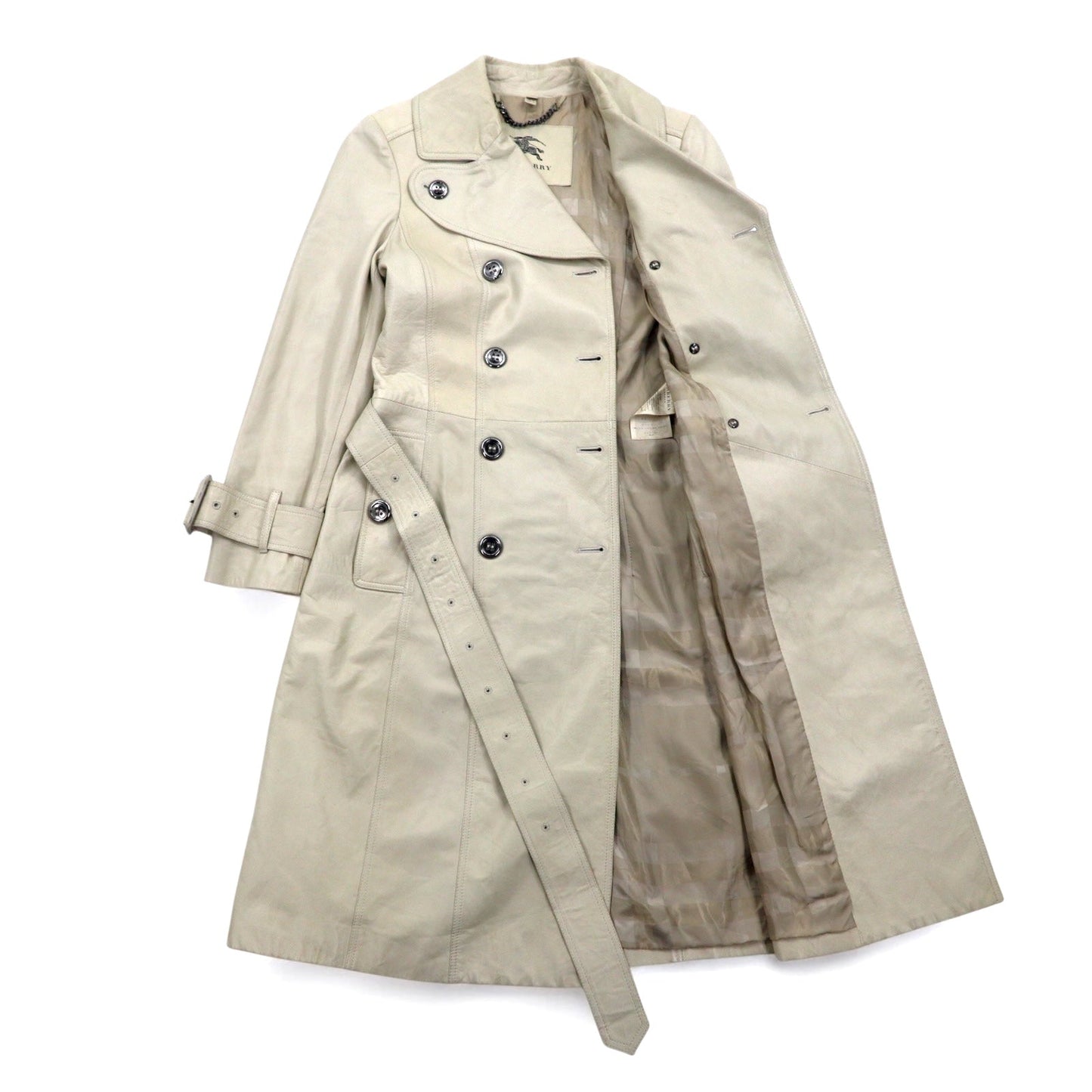 BURBERRY ラムレザー トレンチコート M アイボリー 羊革 ベルト付き