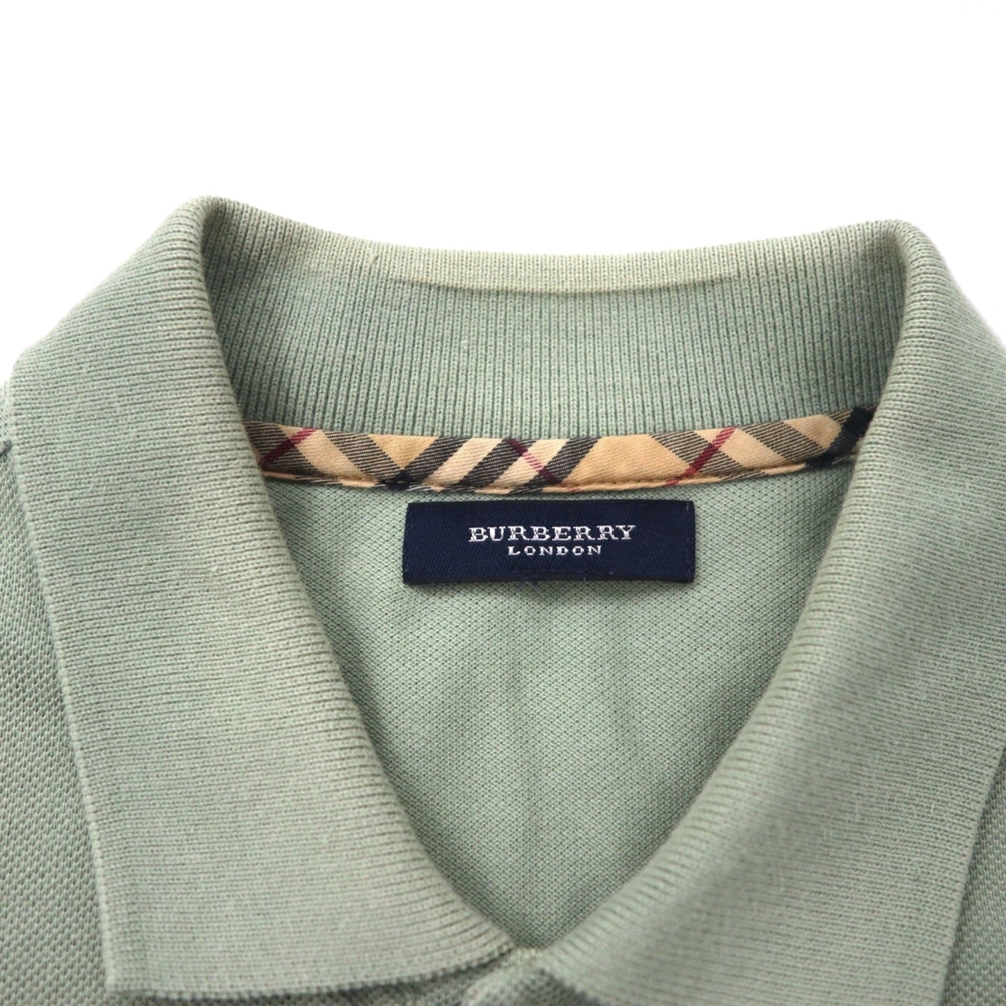 BURBERRY ポロシャツ L カーキ コットン 鹿の子 胸ポケット ワンポイントロゴ刺繍