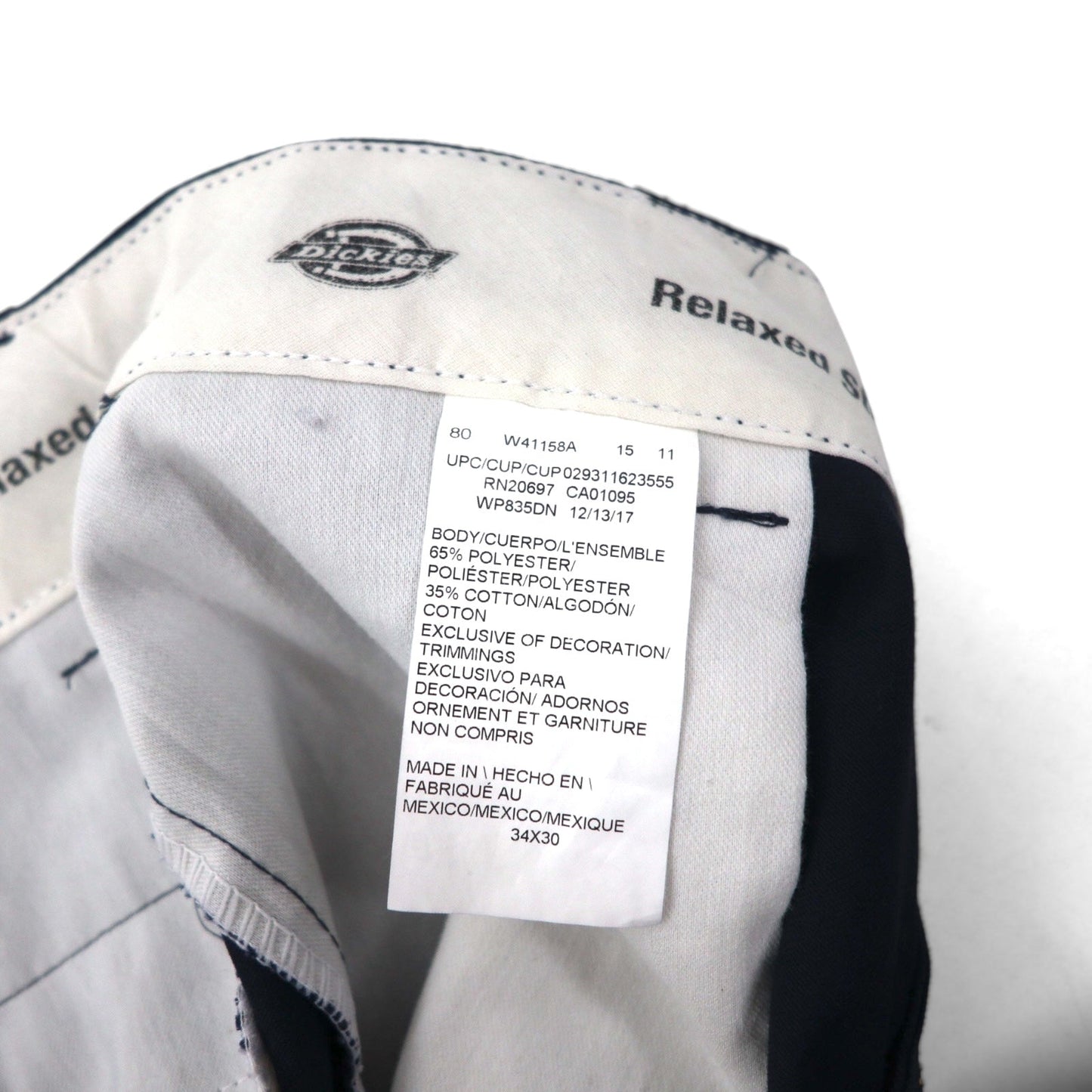 Dickies リラックスフィット RELAXED FIT ワークパンツ チノパンツ L ネイビー ポリエステル コットン WP835DN