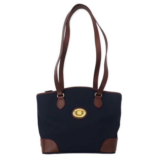 BURBERRY オールド トートバッグ ショルダーバッグ ネイビー ナイロン サフィアーノ PVC ノバチェック ロゴプレート