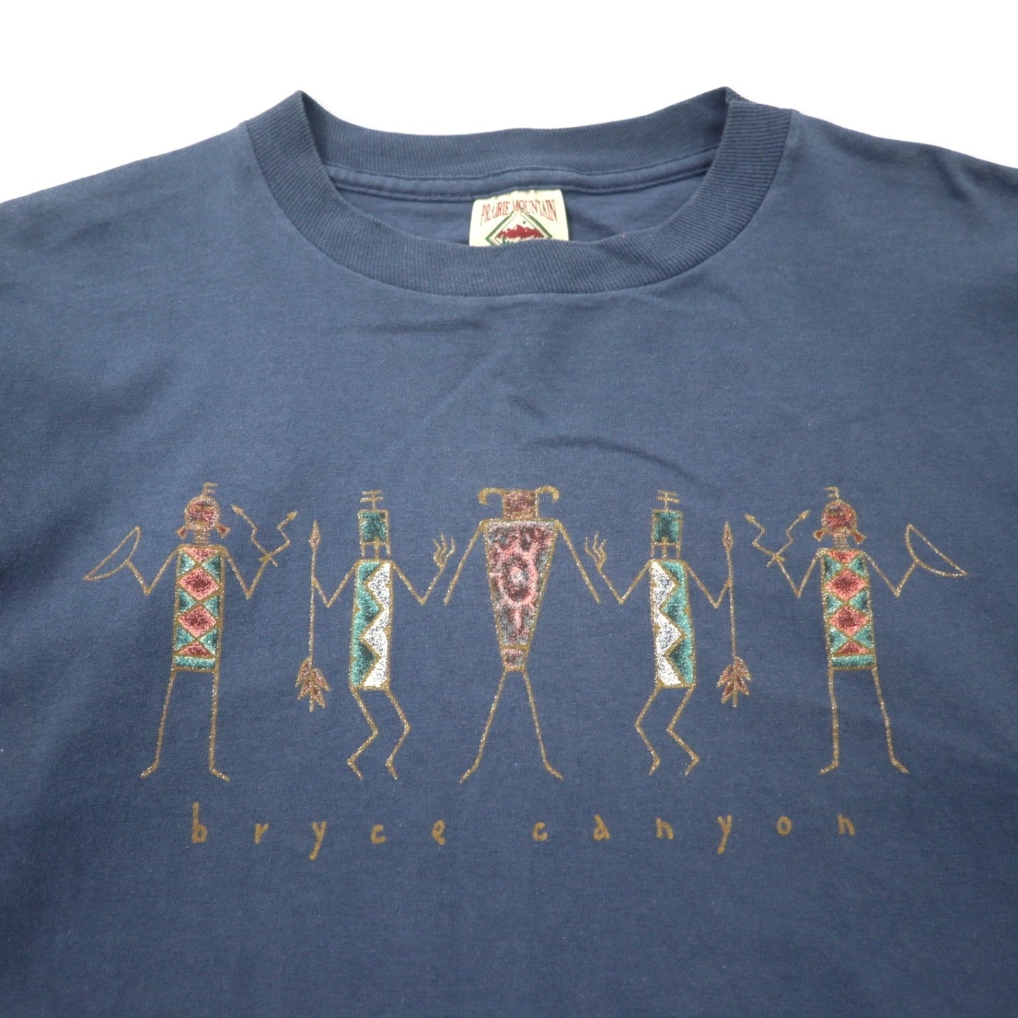 USA製 90年代 PRAIRIE MOUNTAIN インディアン プリント Tシャツ L ネイビー コットン bryce canyon