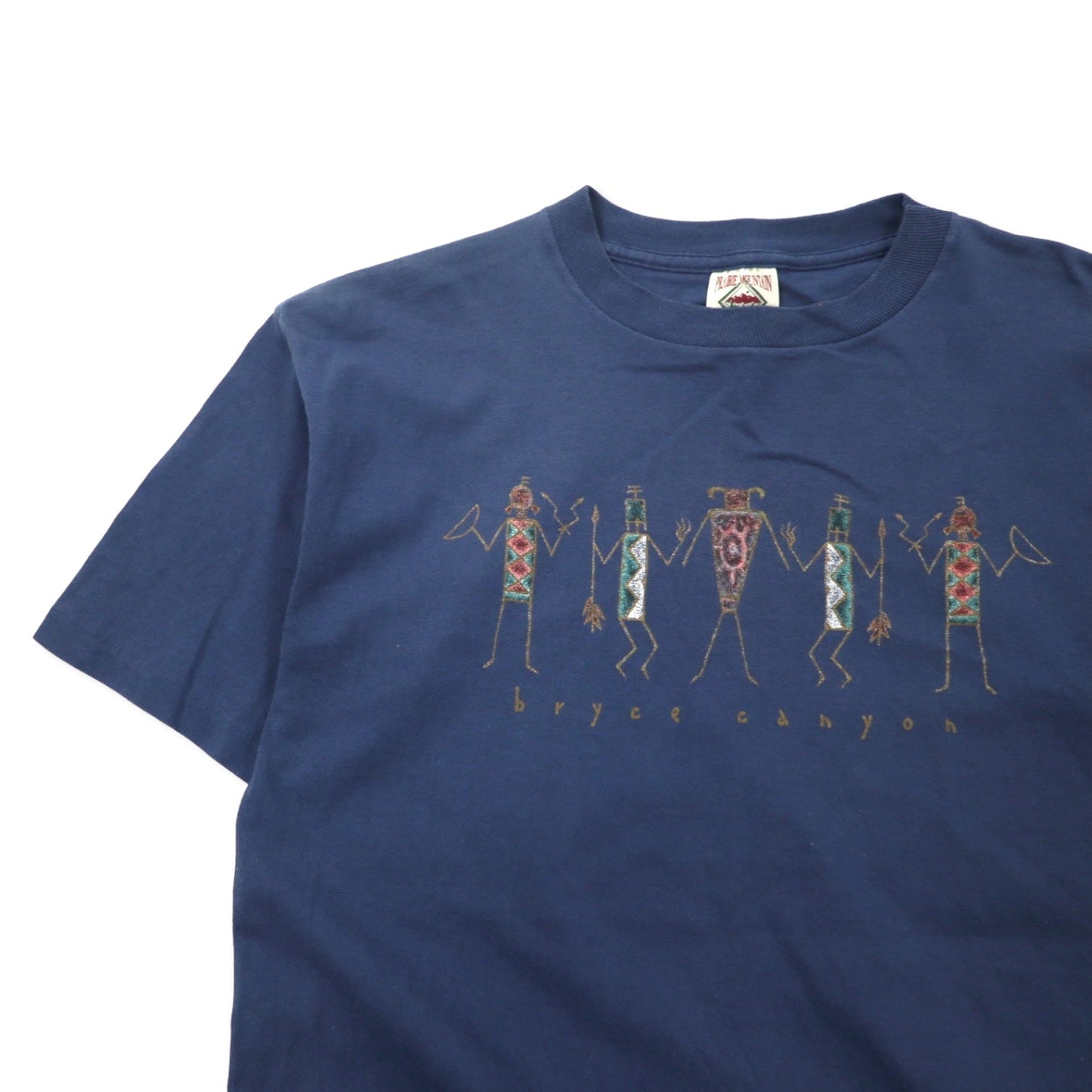 USA製 90年代 PRAIRIE MOUNTAIN インディアン プリント Tシャツ L ネイビー コットン bryce canyon