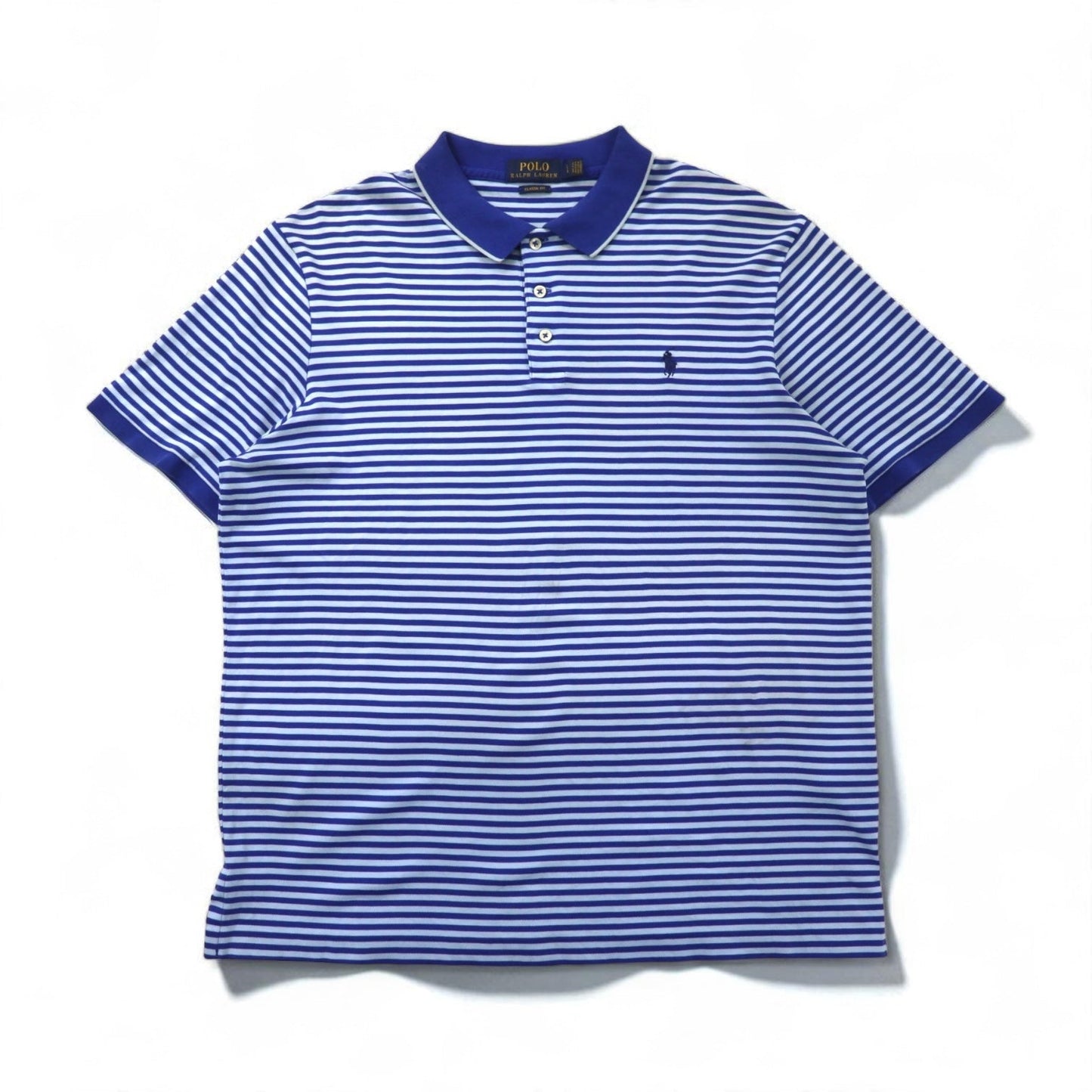 POLO RALPH LAUREN クラシックフィット ボーダー ポロシャツ L ブルー コットン スモールポニー刺繍