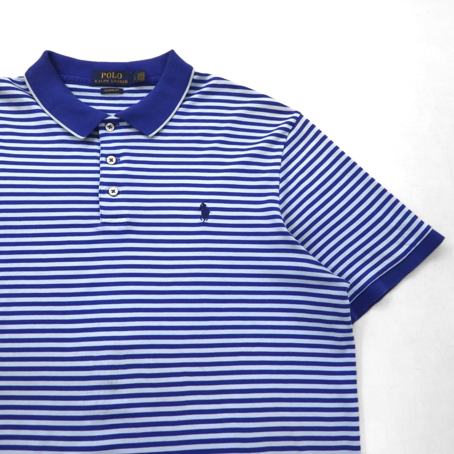 POLO RALPH LAUREN クラシックフィット ボーダー ポロシャツ L ブルー コットン スモールポニー刺繍