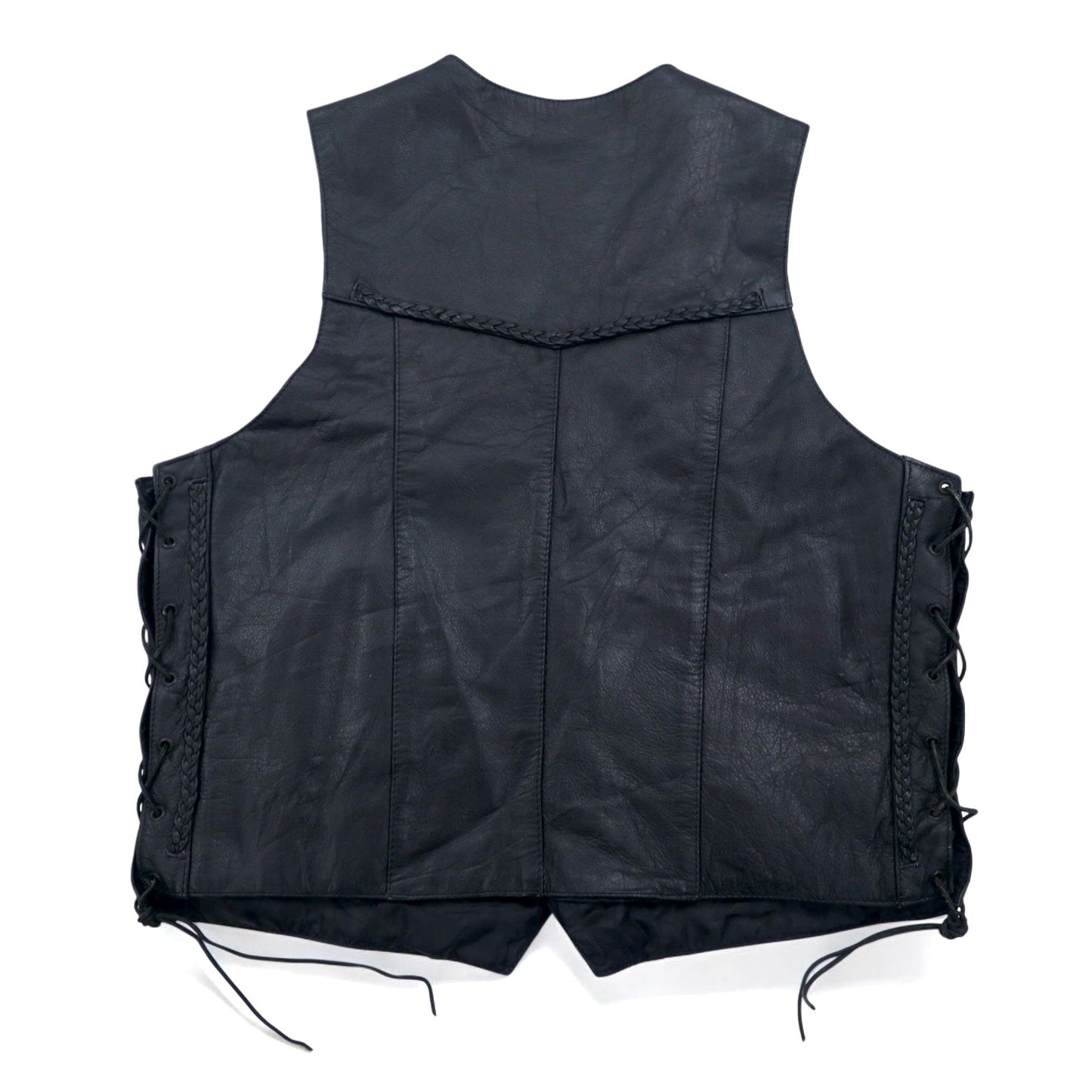 90年代 UNIK Leather Apparel レザーベスト バイカーベスト XL ブラック スナップボタン レースアップ 編み上げ
