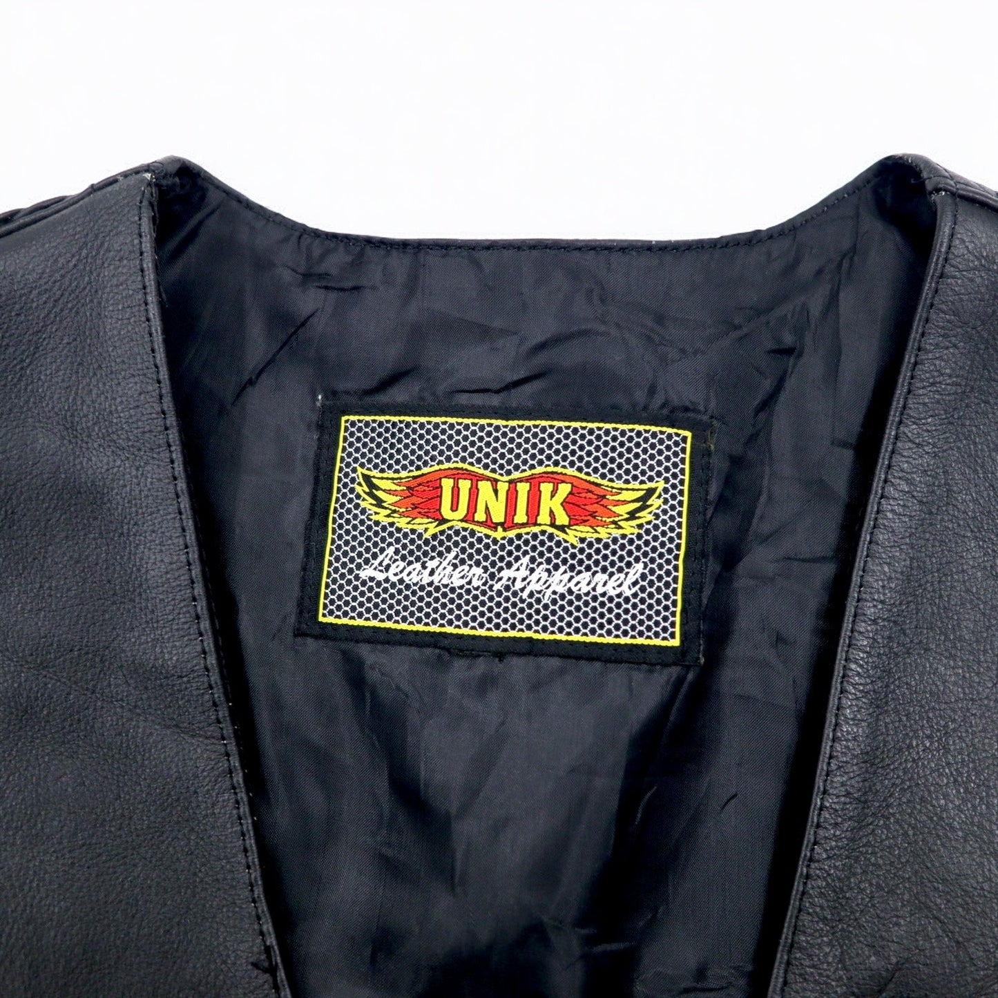 90年代 UNIK Leather Apparel レザーベスト バイカーベスト XL ブラック スナップボタン レースアップ 編み上げ