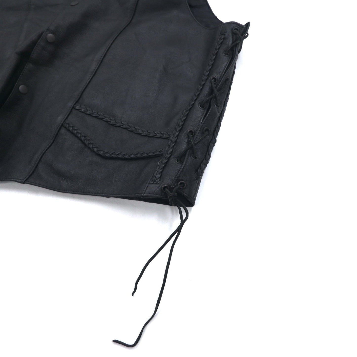 90年代 UNIK Leather Apparel レザーベスト バイカーベスト XL ブラック スナップボタン レースアップ 編み上げ
