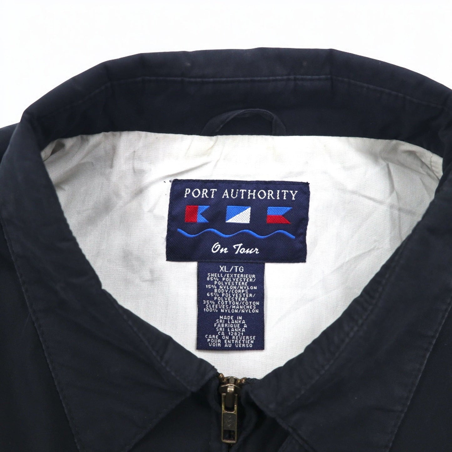 90年代 PORT AUTHORITY ピーチスキン スウィングトップ ハリントンジャケット XL ブラック ポリエステル コットン ワンポイント刺繍