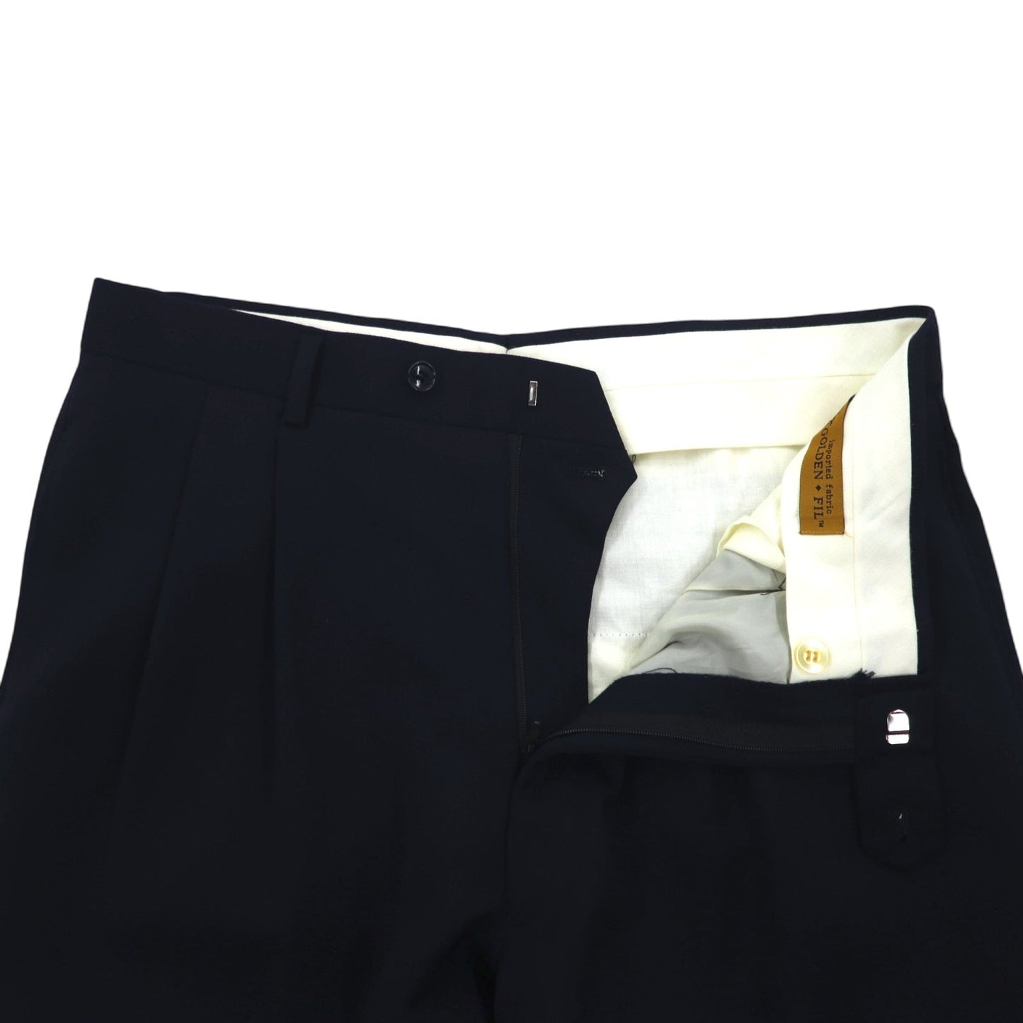 USA製 90年代 GOLDEN FIL タック ワイド スラックスパンツ 35 ネイビー ウール