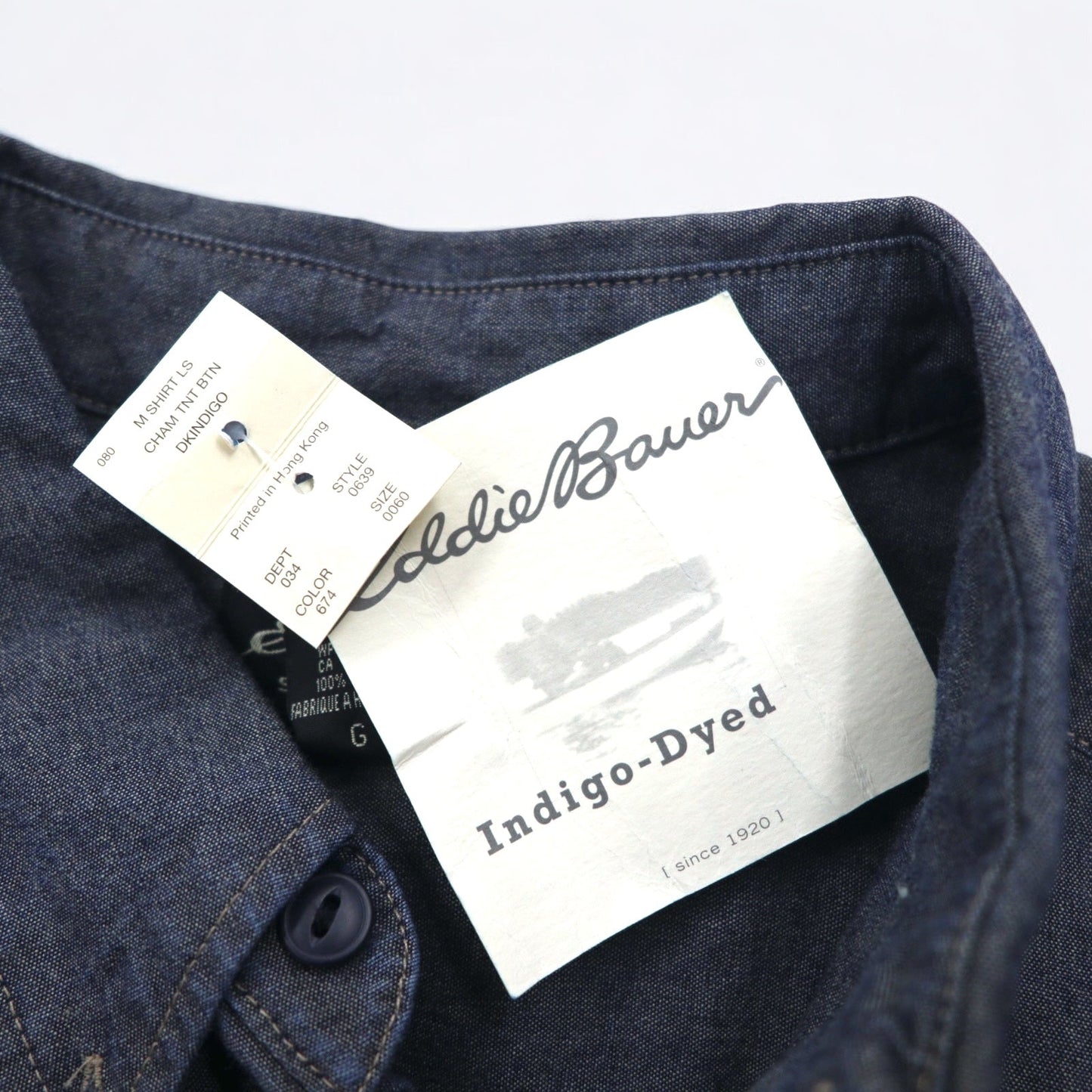 Eddie Bauer シャンブレー ボタンダウンシャツ L ブルー インディゴ コットン 未使用品