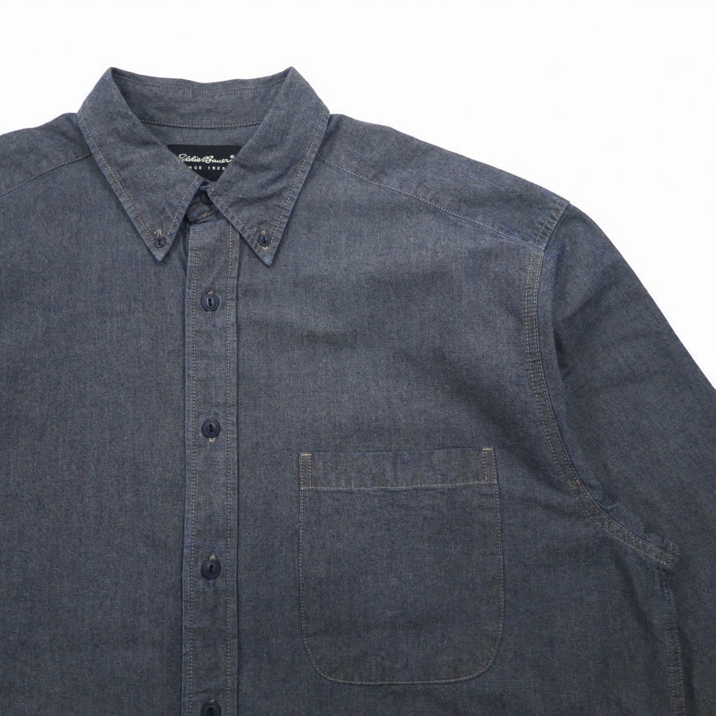 Eddie Bauer シャンブレー ボタンダウンシャツ L ブルー インディゴ コットン 未使用品