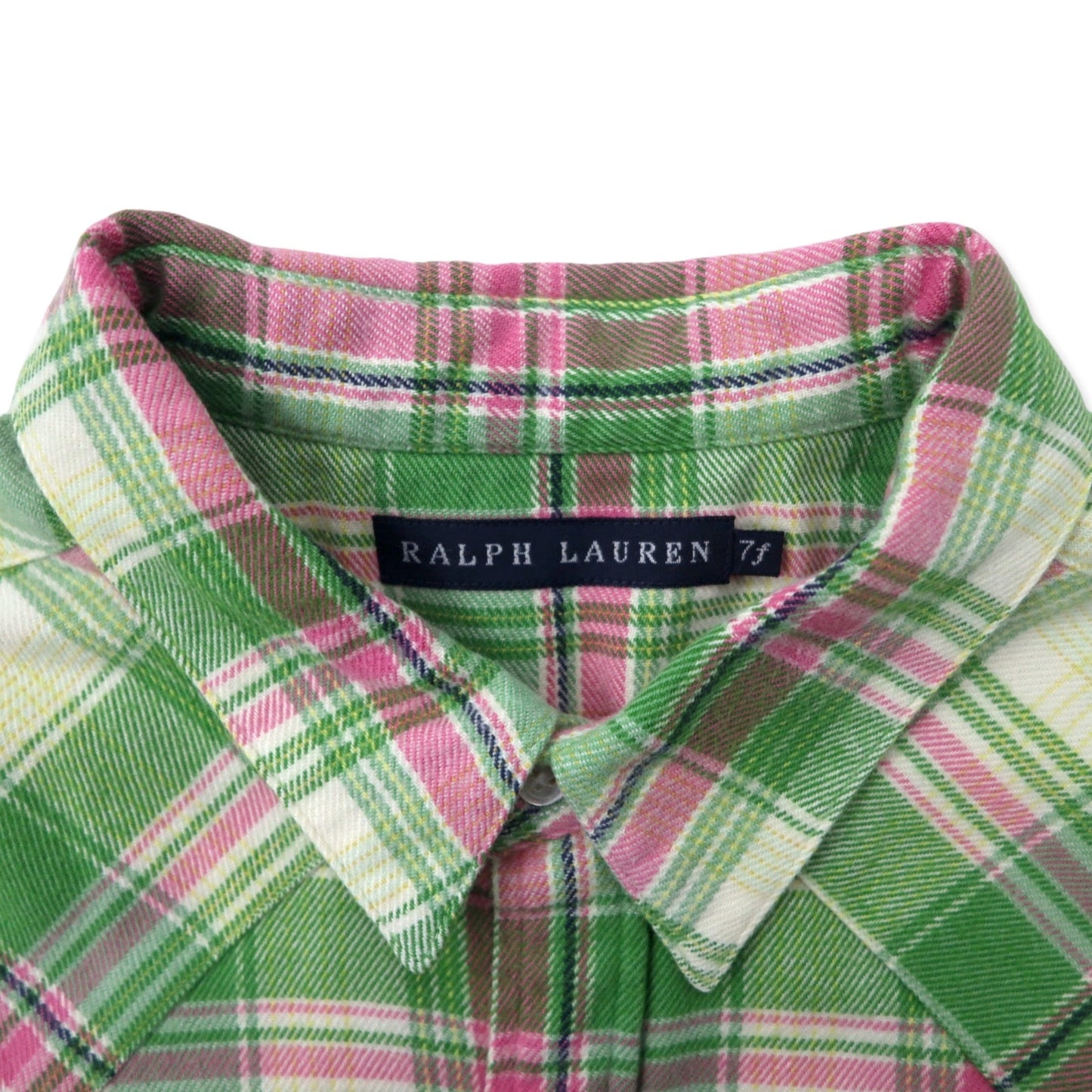RALPH LAUREN フランネル ウエスタンシャツ 7 グリーン チェック コットン スナップボタン