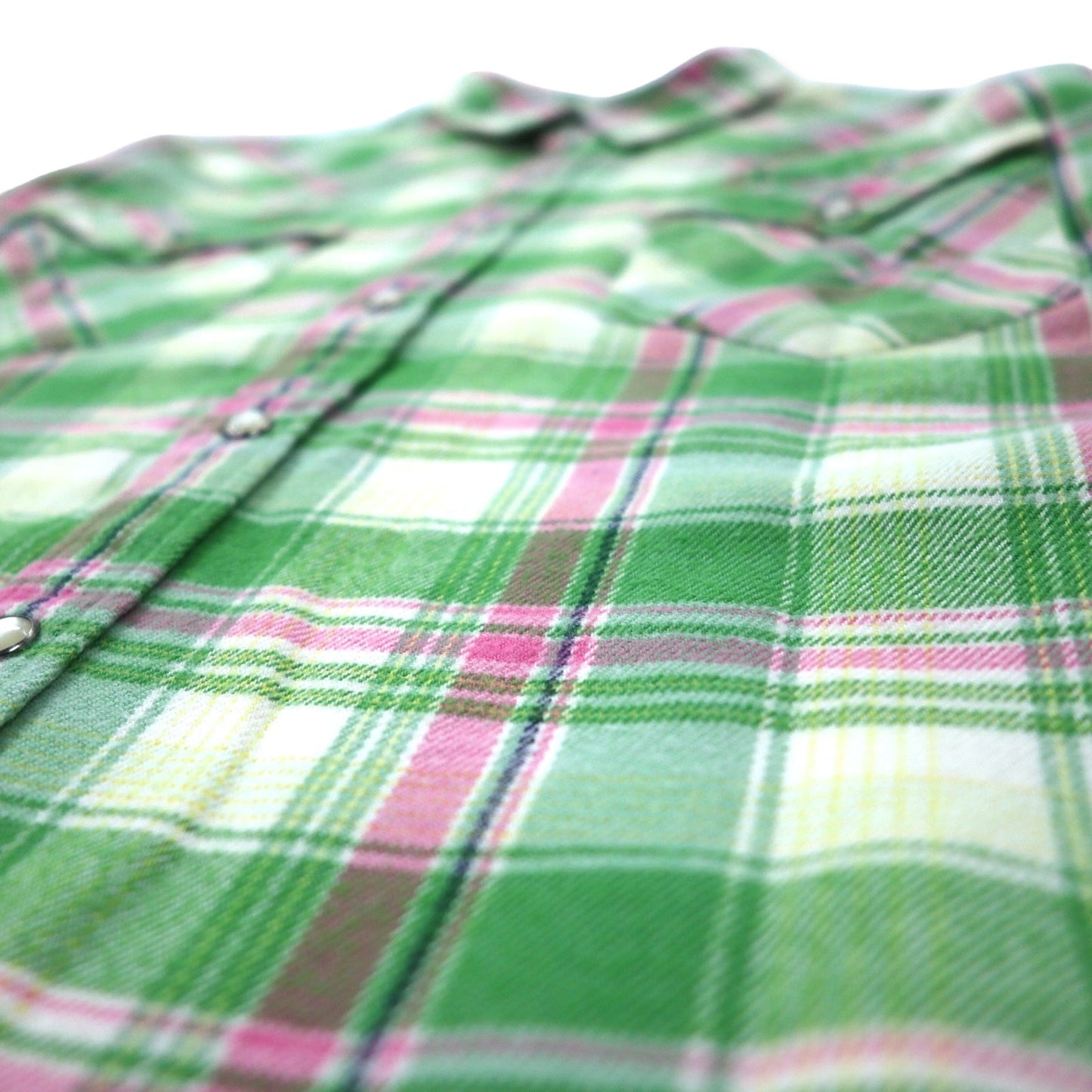 RALPH LAUREN フランネル ウエスタンシャツ 7 グリーン チェック コットン スナップボタン