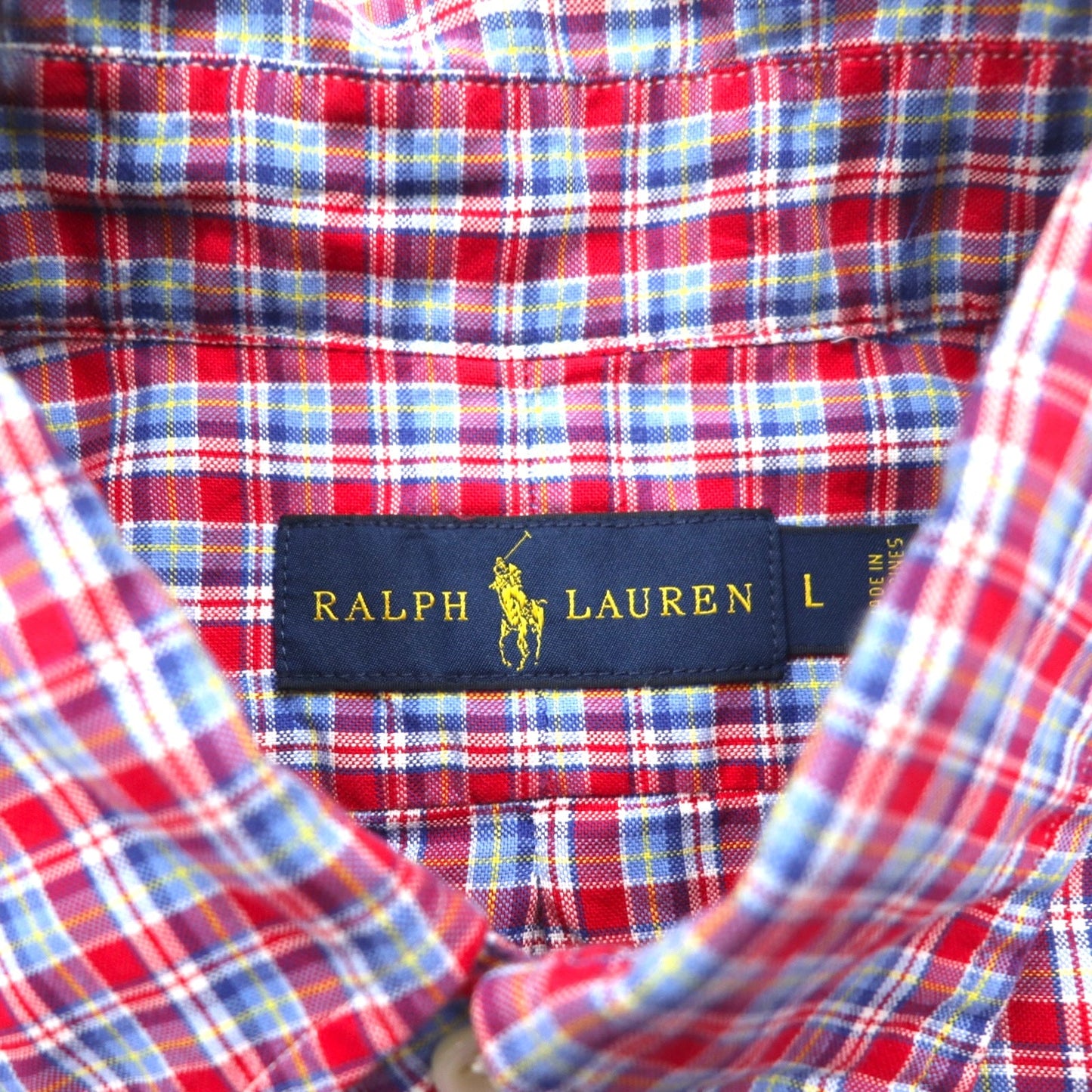 RALPH LAUREN ボタンダウンシャツ L ブルー レッド チェック コットン スモールポニー刺繍
