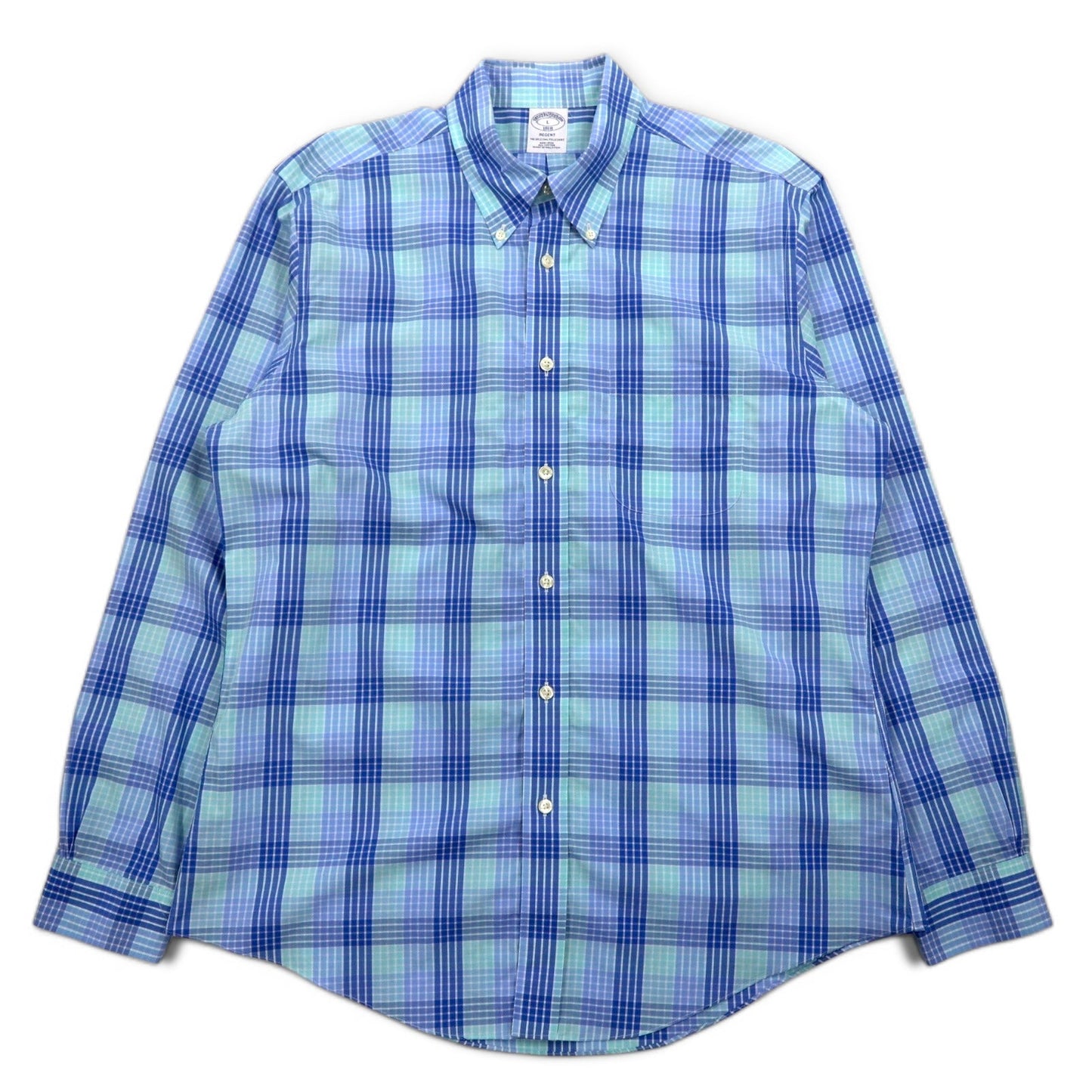 Brooks Brothers REGENT ボタンダウンシャツ L ブルー チェック コットン ノンアイロン