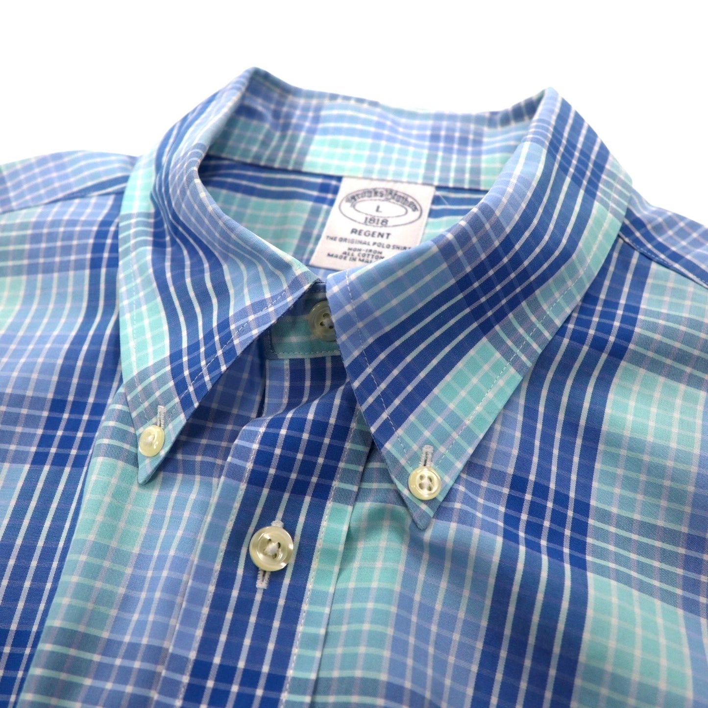 Brooks Brothers REGENT ボタンダウンシャツ L ブルー チェック コットン ノンアイロン