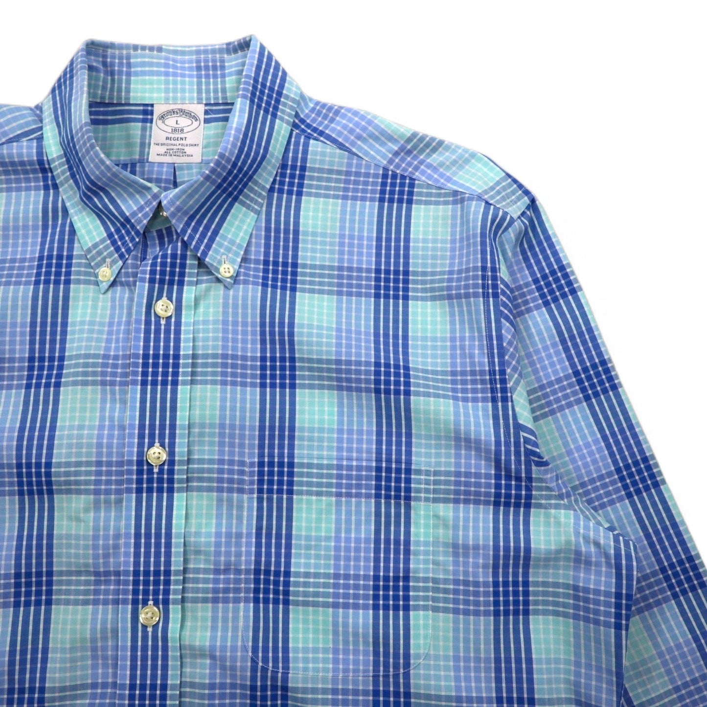 Brooks Brothers REGENT ボタンダウンシャツ L ブルー チェック コットン ノンアイロン