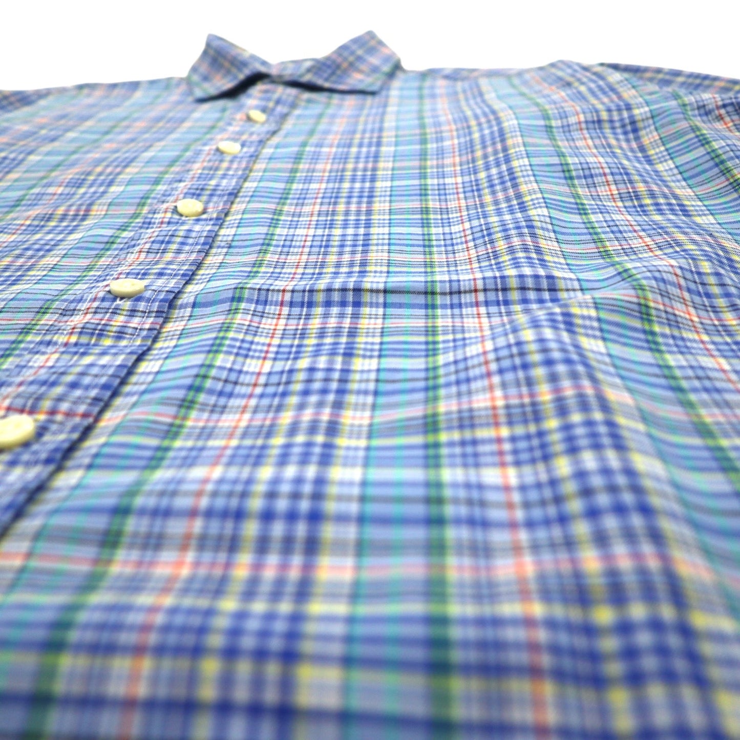 POLO RALPH LAUREN ワイドカラー ドレスシャツ L ブルー チェック コットン