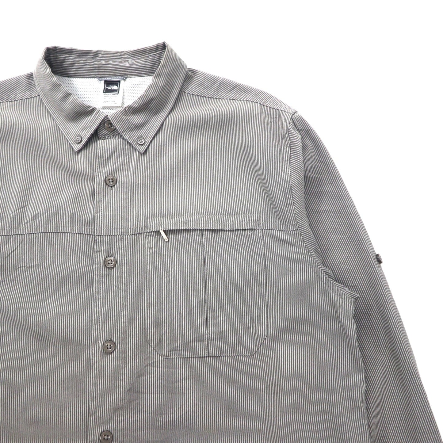 THE NORTH FACE アウトドア メッシュライナー ポリエステルシャツ L グレー モダール 胸ポケット AEVV