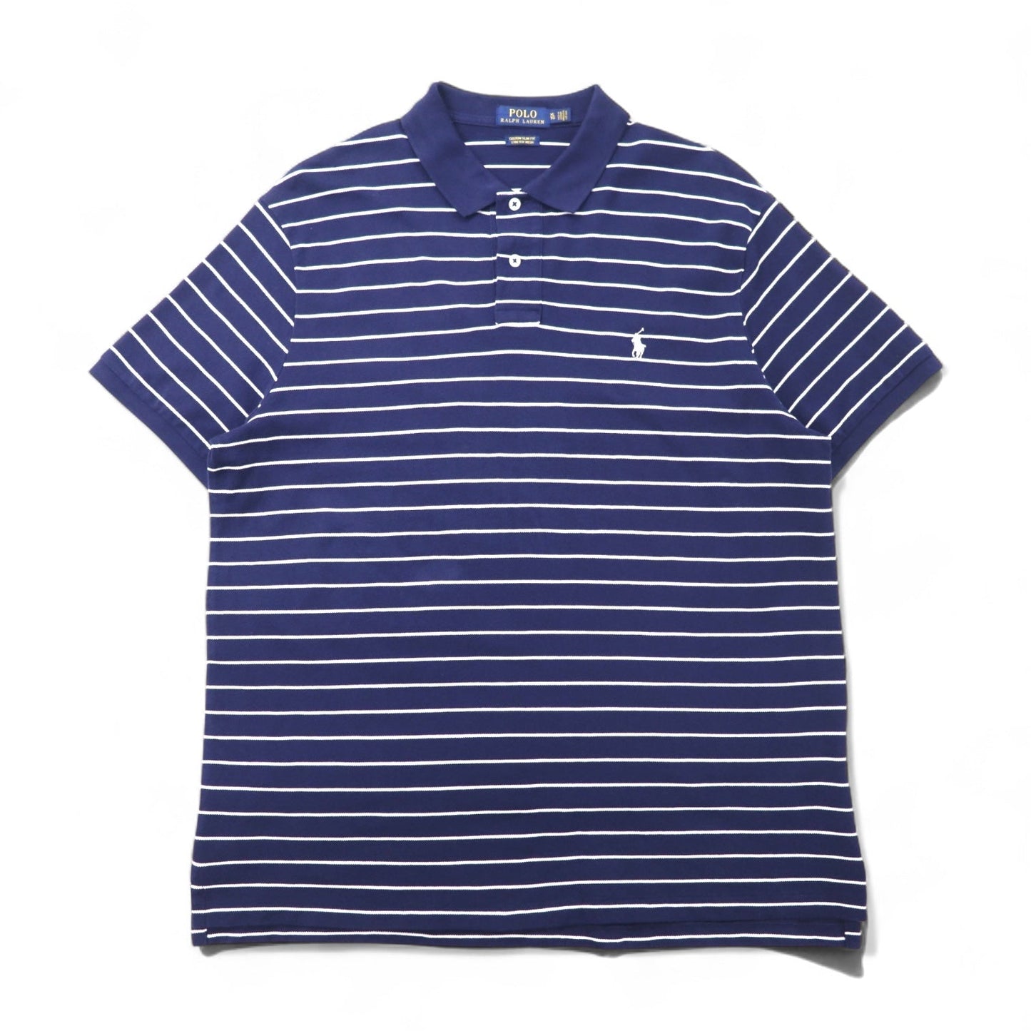 POLO RALPH LAUREN カスタムスリムフィット ストレッチメッシュ ポロシャツ XL ネイビー ボーダー コットン 鹿の子 スモールポニー刺繍
