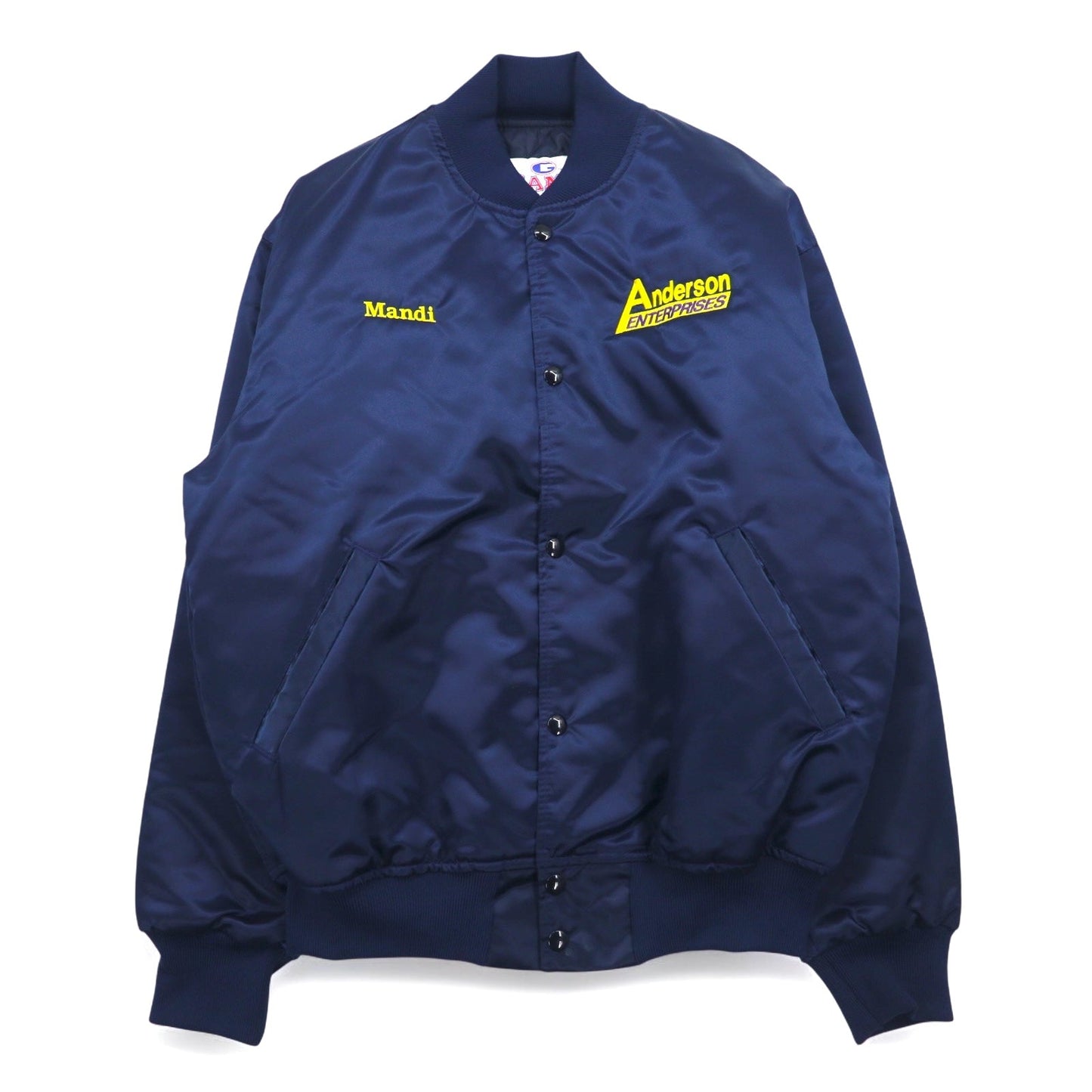 Vintage 90s Made in USA Varsity Jacket GAME Sportswear スタジャン M ネイビー キルティングライナー US企業 刺繍