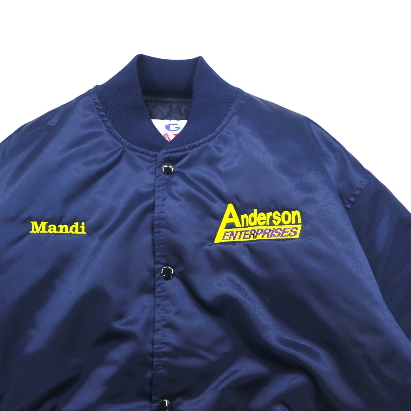 Vintage 90s Made in USA Varsity Jacket GAME Sportswear スタジャン M ネイビー キルティングライナー US企業 刺繍