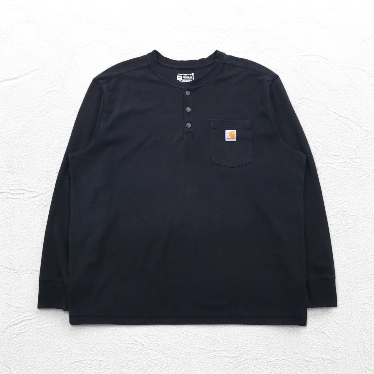 Carhartt ヘビーウェイト ロングスリーブ サーマル ヘンリーネック ロンT 2XL RELAXED FIT ブラック 104429 TK4429