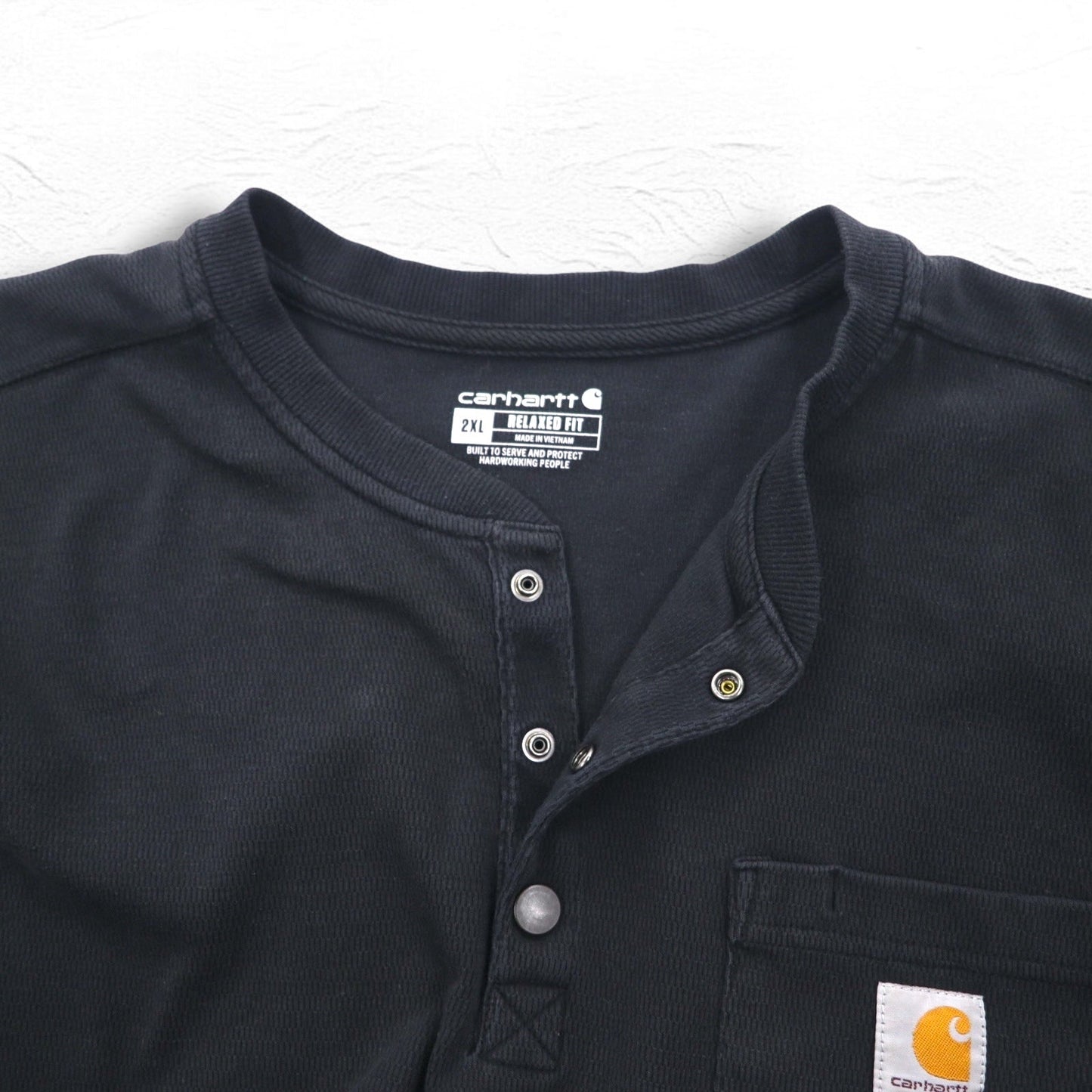 Carhartt ヘビーウェイト ロングスリーブ サーマル ヘンリーネック ロンT 2XL RELAXED FIT ブラック 104429 TK4429