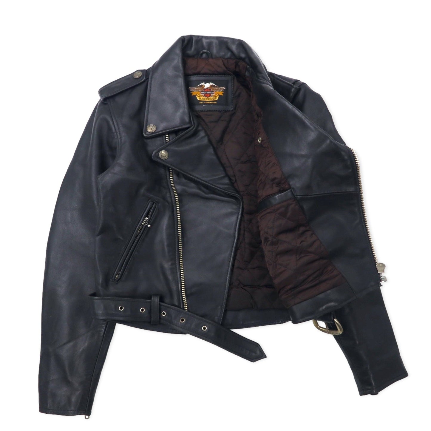 HARLEY DAVIDSON ダブル ライダースジャケット レザージャケット S ブラック 牛革 キルティングライナー