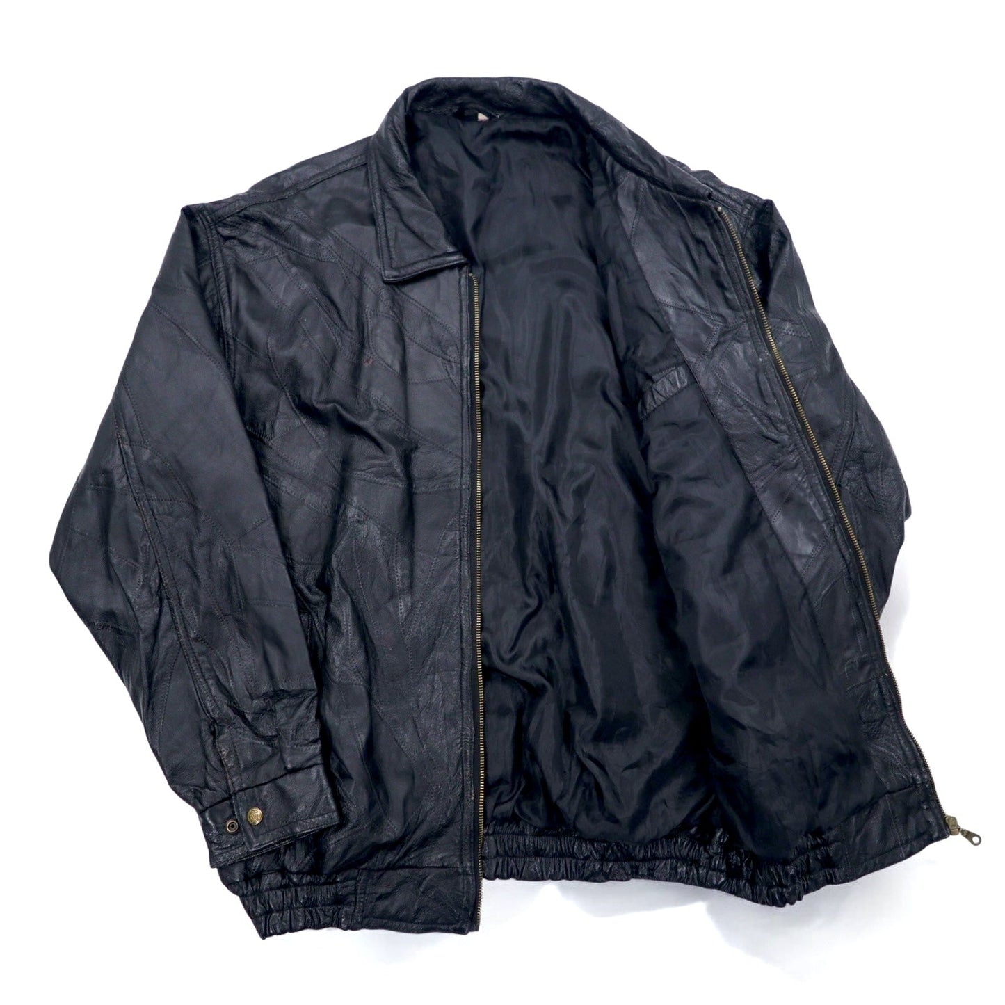 Vintage Leather Patchwork Bomber Jacket パッチワーク レザージャケット ツギハギジャン XL ブラック
