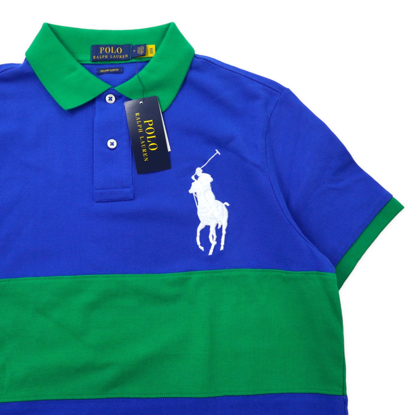 POLO RALPH LAUREN ビッグポニー ポロシャツ M ブルー グリーン コットン 未使用品