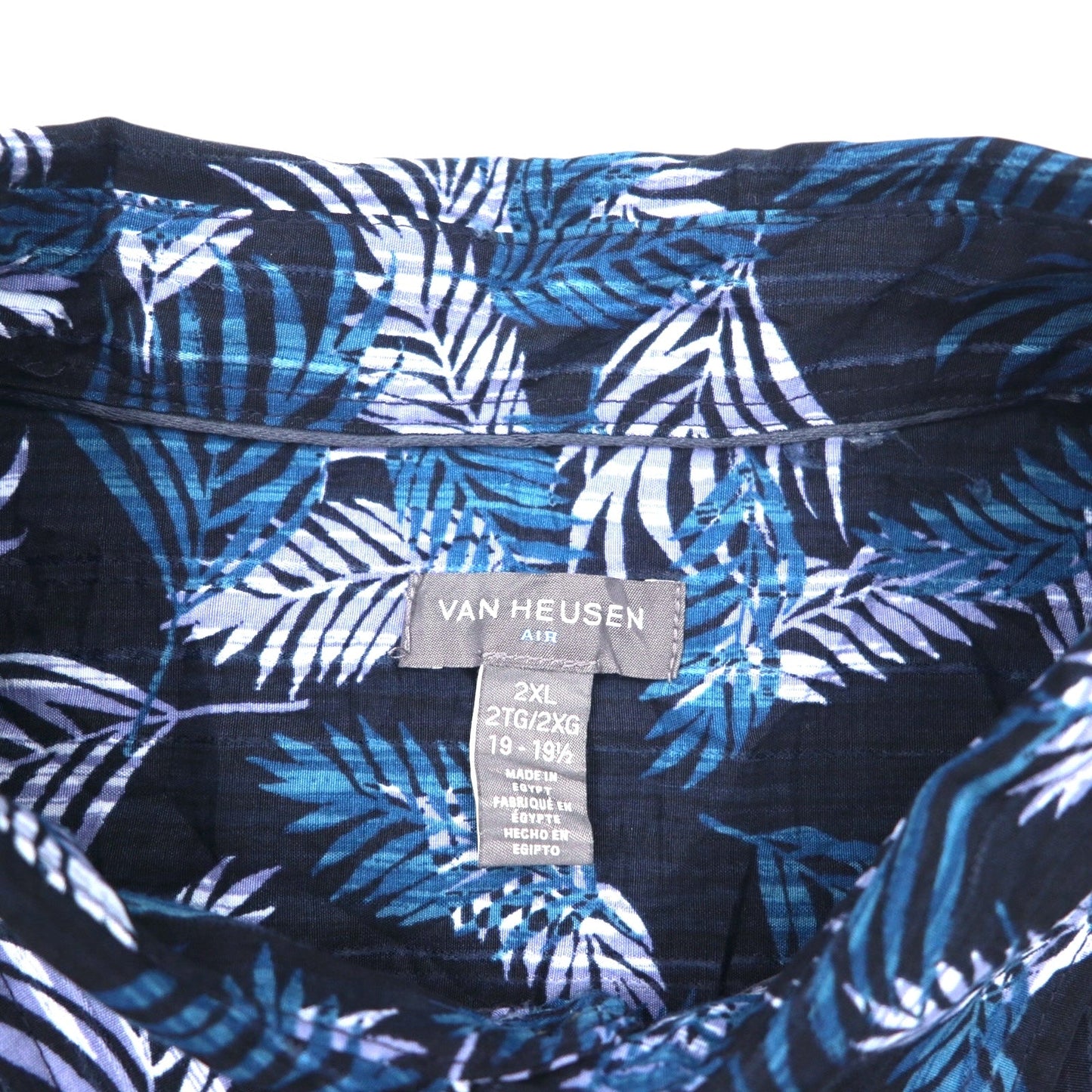 VAN HEUSEN 00年代 アロハシャツ 2XL ネイビー 総柄 ボタニカル リーフ 胸ポケット ビッグサイズ
