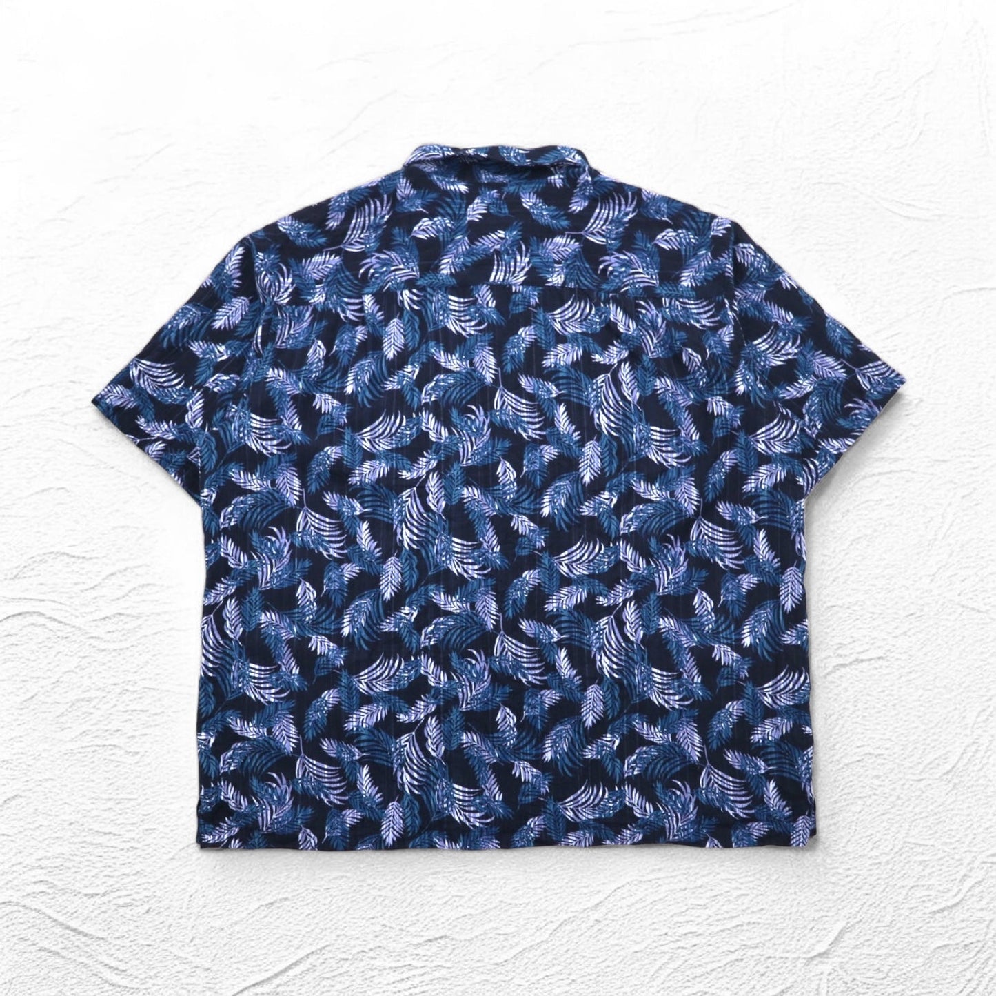 VAN HEUSEN 00年代 アロハシャツ 2XL ネイビー 総柄 ボタニカル リーフ 胸ポケット ビッグサイズ
