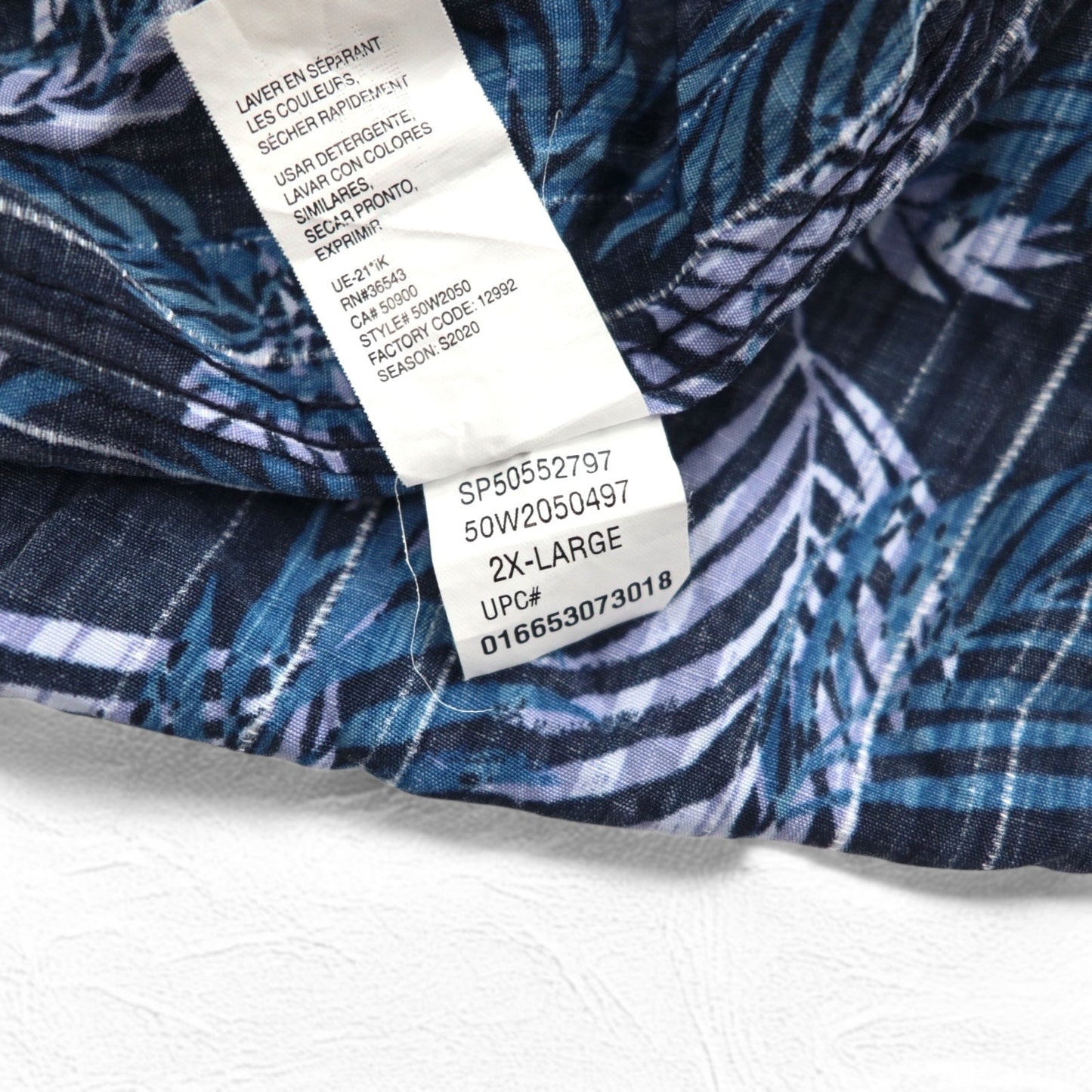 VAN HEUSEN 00年代 アロハシャツ 2XL ネイビー 総柄 ボタニカル リーフ 胸ポケット ビッグサイズ