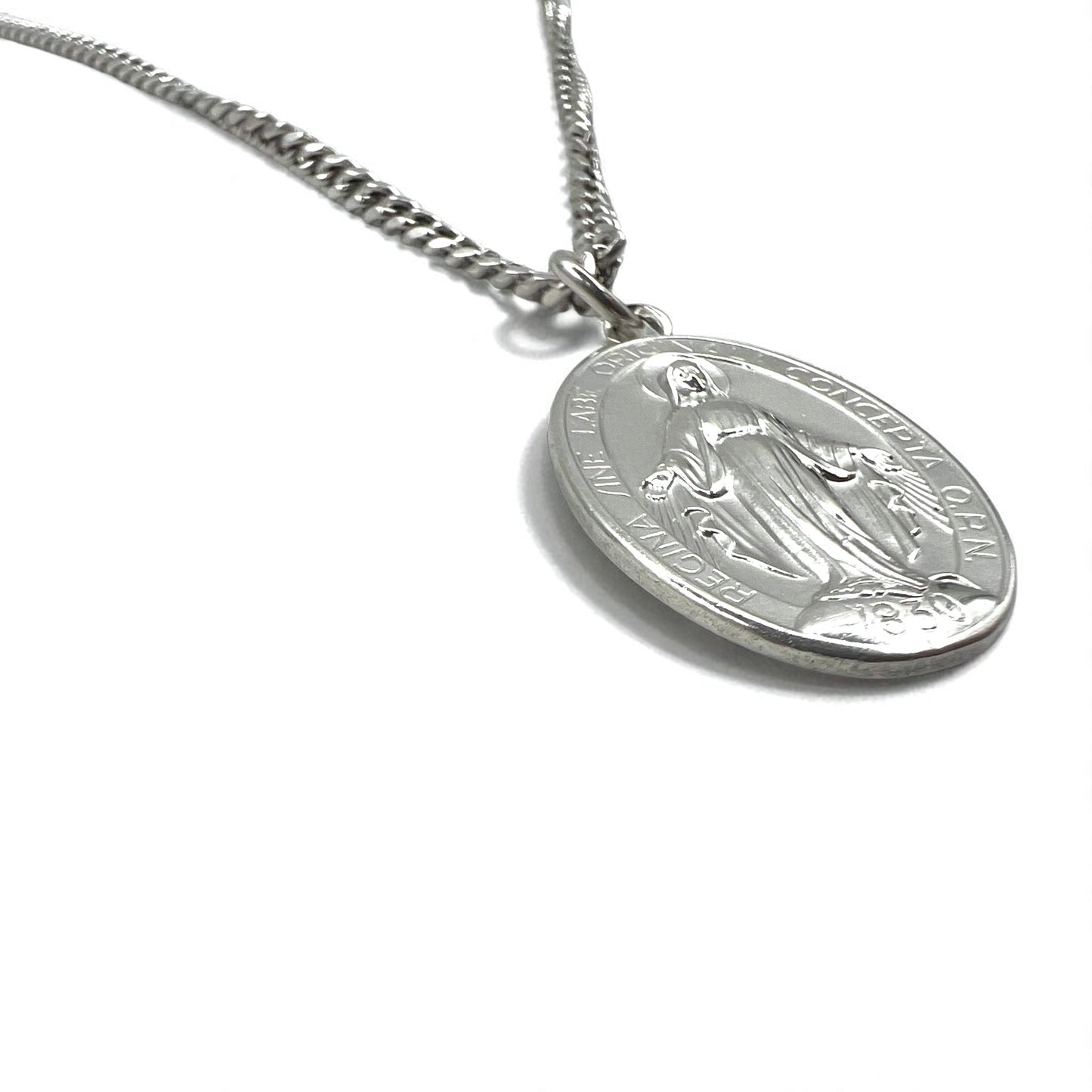Vintage Virgin Mary Medal Silver Necklace 聖母 マリア オーバルコイン ネックレス シルバー 925 ITALY 喜平チェーン