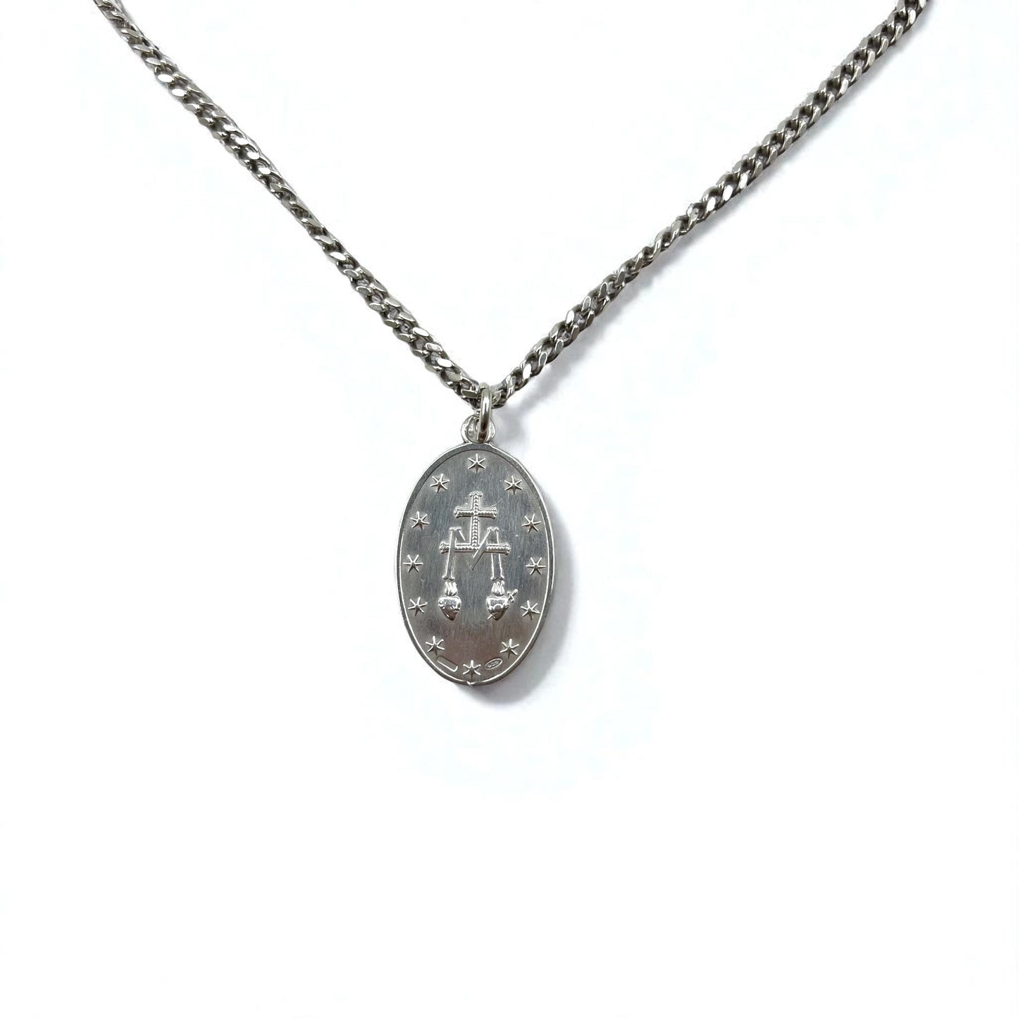 Vintage Virgin Mary Medal Silver Necklace 聖母 マリア オーバルコイン ネックレス シルバー 925 ITALY 喜平チェーン