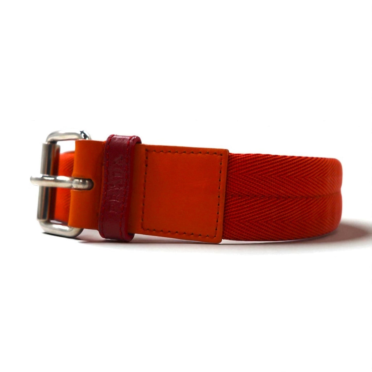 PRADA ナイロンキャンバス ベルト LOGO LOOP UTILITY BELT 38/95 オレンジ レザー切り替え 4C2855 イタリア製