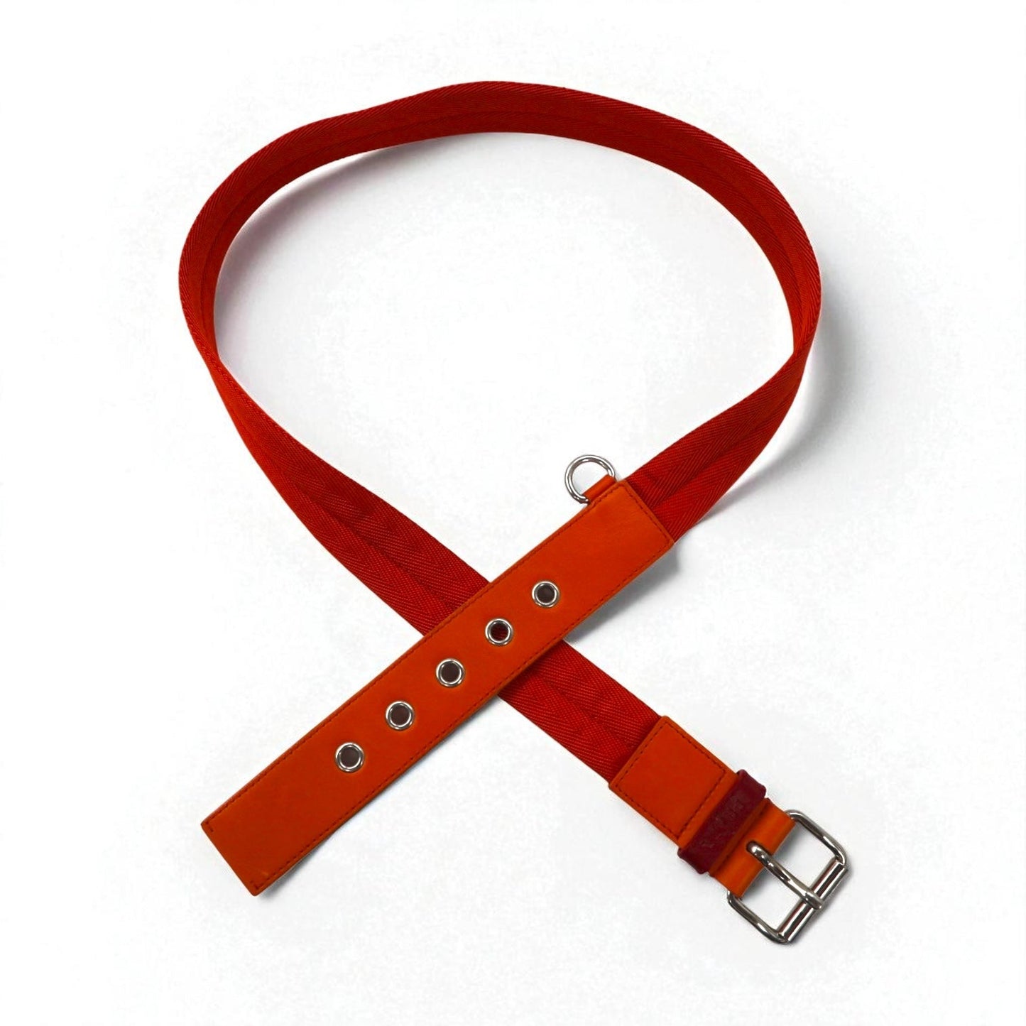 PRADA ナイロンキャンバス ベルト LOGO LOOP UTILITY BELT 38/95 オレンジ レザー切り替え 4C2855 イタリア製