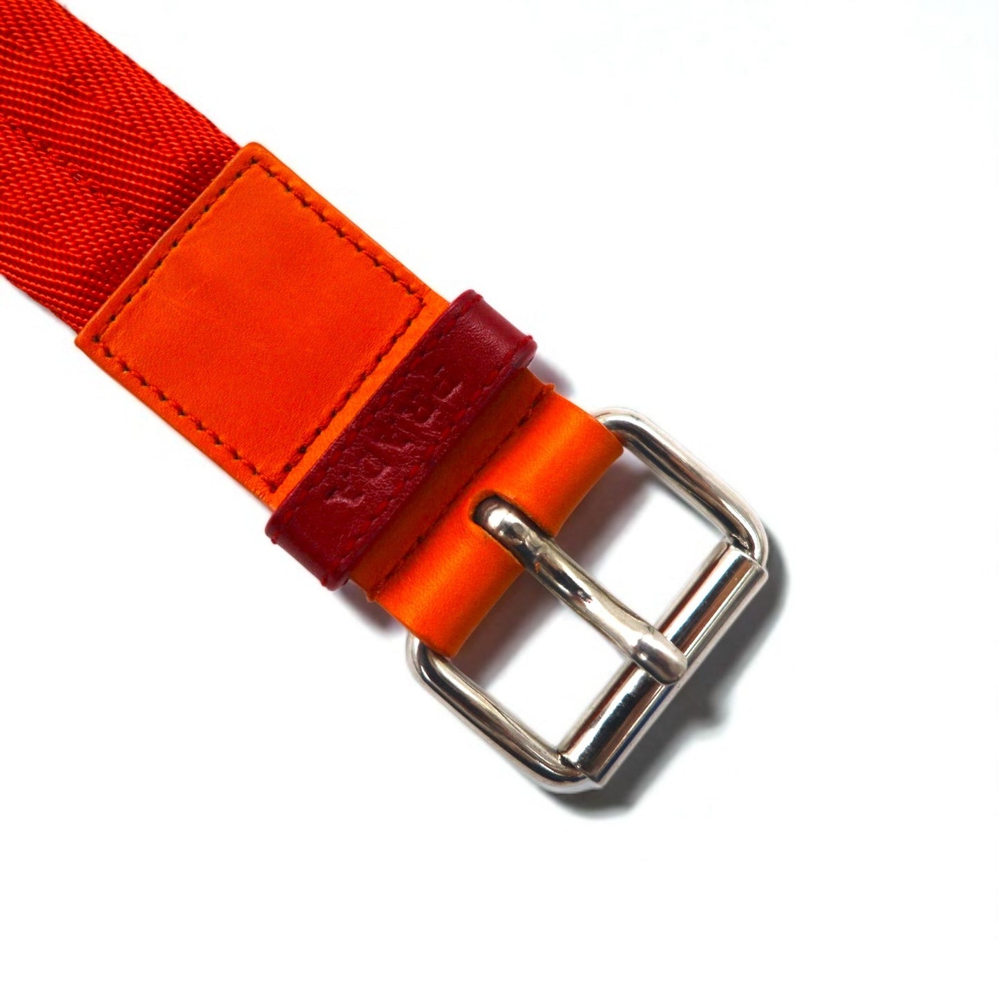 PRADA ナイロンキャンバス ベルト LOGO LOOP UTILITY BELT 38/95 オレンジ レザー切り替え 4C2855 イタリア製