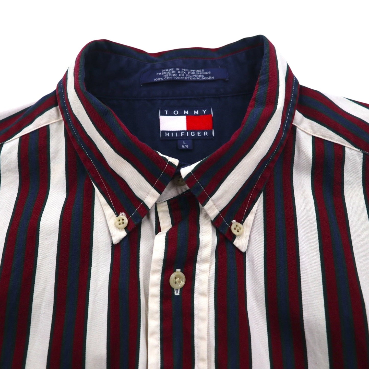TOMMY HILFIGER 90年代 ボタンダウンシャツ L ストライプ 刺繍 ロゴ