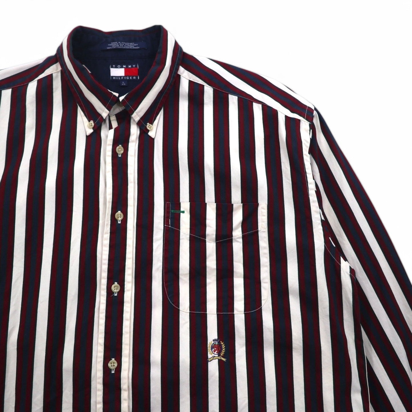 TOMMY HILFIGER 90年代 ボタンダウンシャツ L ストライプ 刺繍 ロゴ