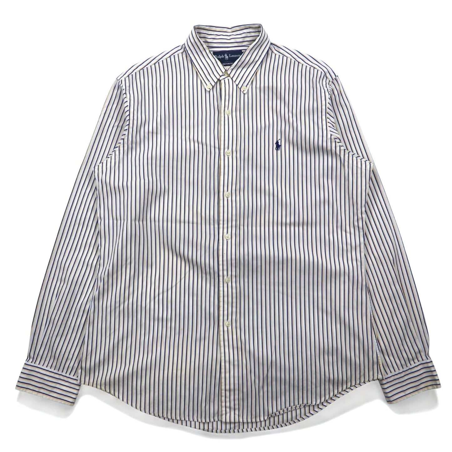 RALPH LAUREN 90年代 ビッグサイズ ボタンダウンシャツ L ホワイト ブルー ストライプ CUSTOM FIT