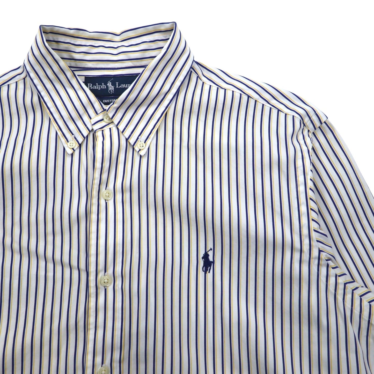 RALPH LAUREN 90年代 ビッグサイズ ボタンダウンシャツ L ホワイト ブルー ストライプ CUSTOM FIT