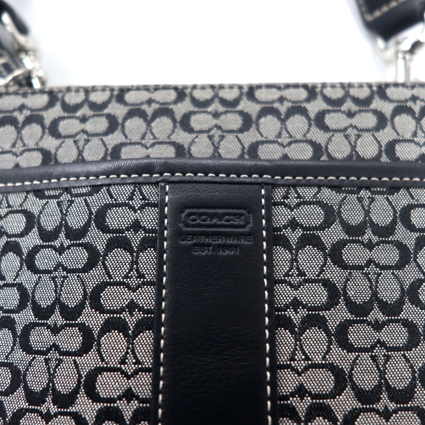 COACH ミニシグネチャー ショルダーバッグ グレー キャンバス レザー