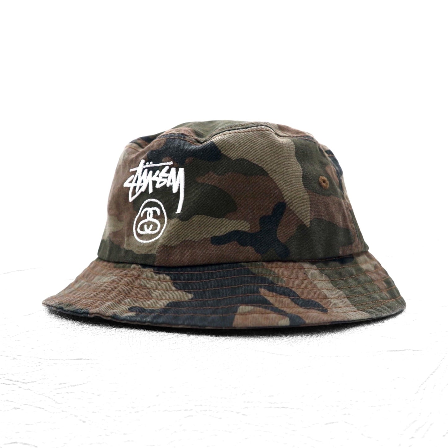 stussy カモフラ バケットハット L/XL カーキ コットン 刺繍 シャネルロゴ