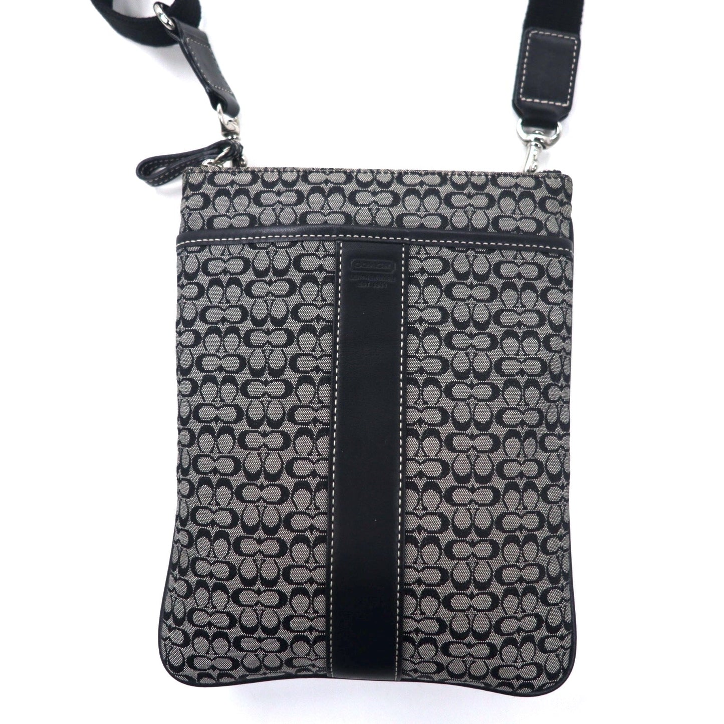 COACH ミニシグネチャー ショルダーバッグ グレー キャンバス レザー