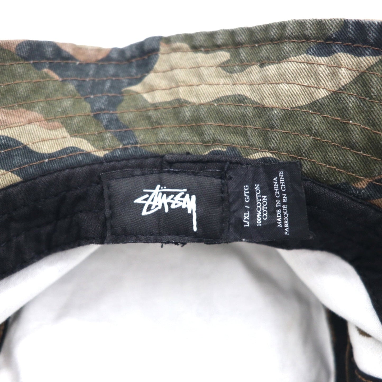 stussy カモフラ バケットハット L/XL カーキ コットン 刺繍 シャネルロゴ
