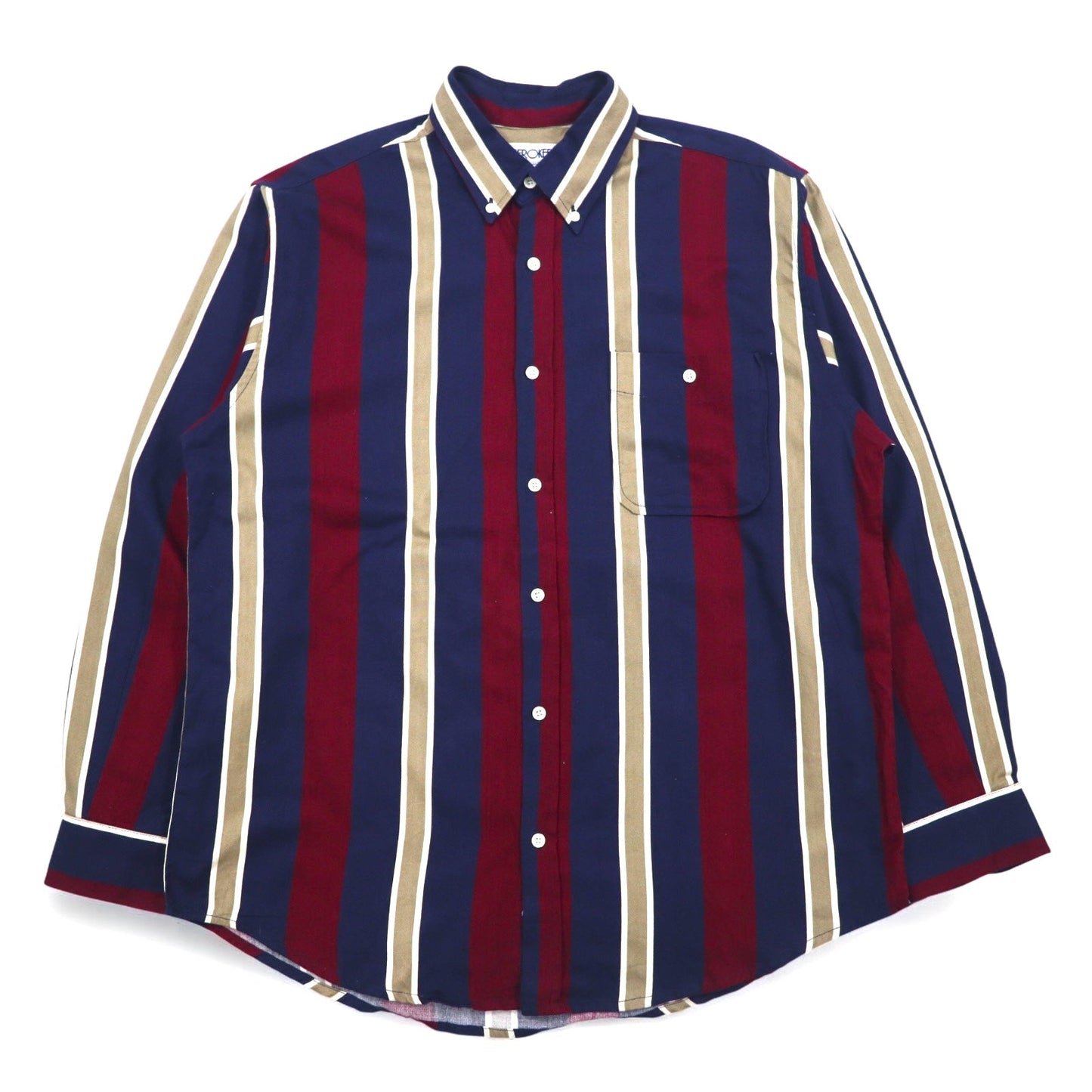 Vintage 90s Stripe Button Down Shirt Shirt CHEROKEE ボタンダウンシャツ L ネイビー ストライプ トルコ製