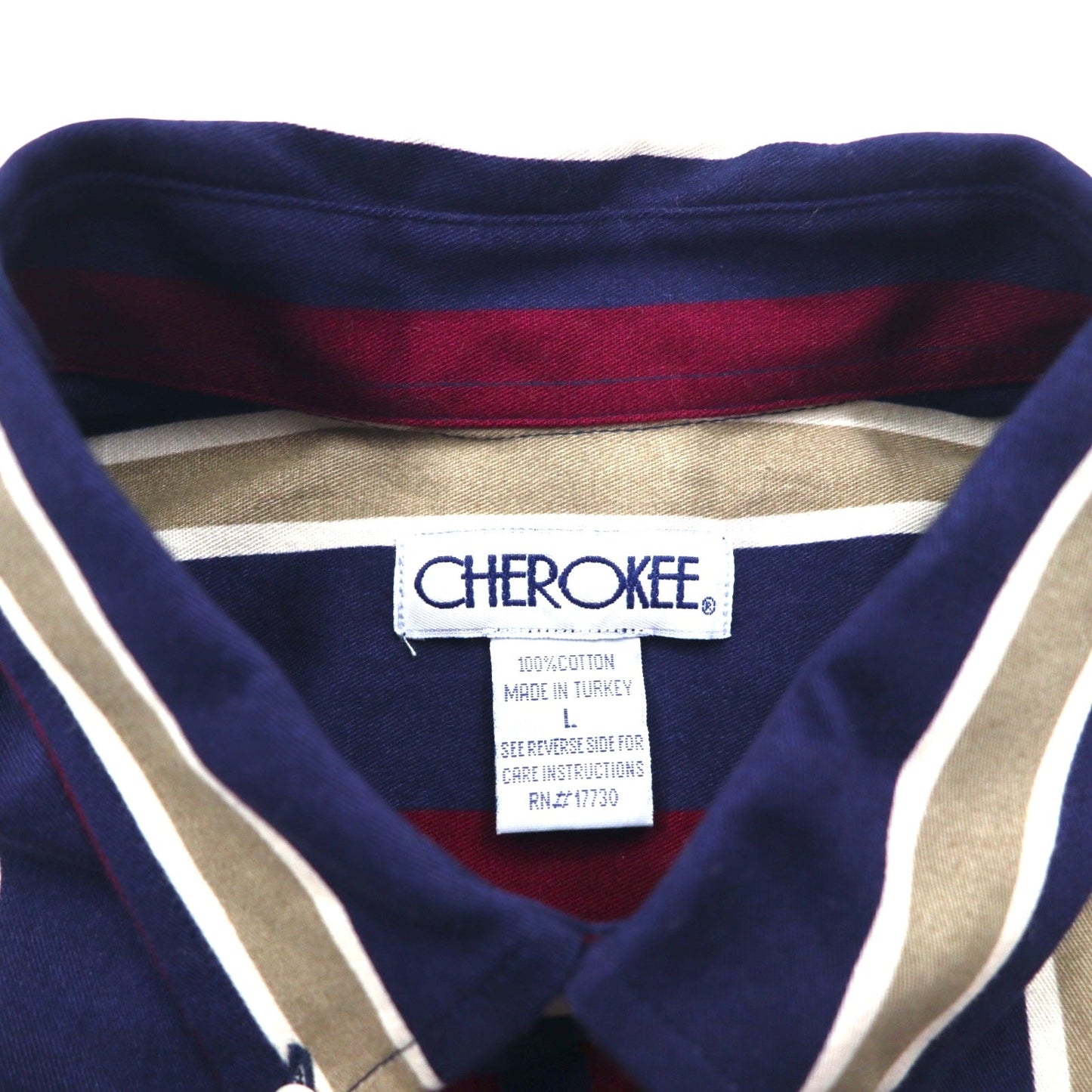 Vintage 90s Stripe Button Down Shirt Shirt CHEROKEE ボタンダウンシャツ L ネイビー ストライプ トルコ製
